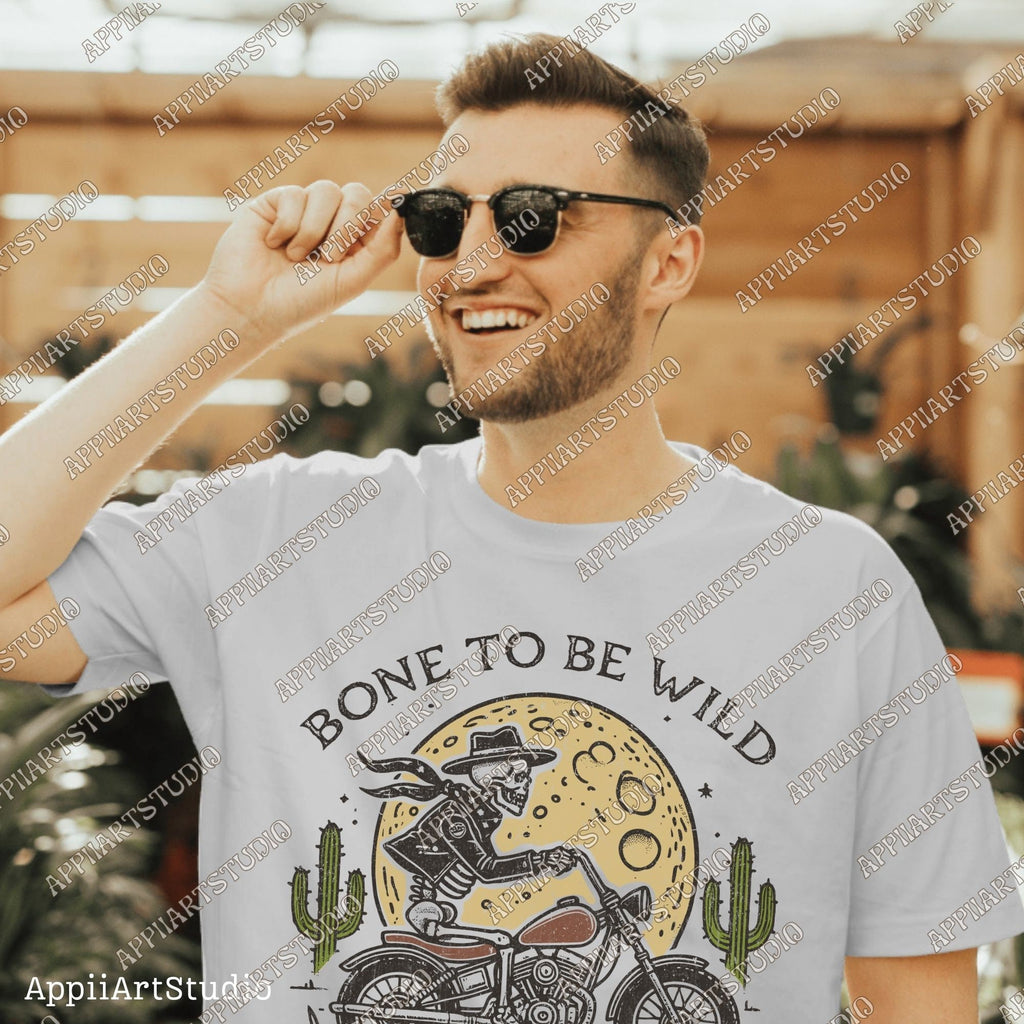 Born to Be Wild Skeleton Halloween Motorcycle Biker Western Cowboy Skull Design PNG Vintage Style PNG Digital Download Sublimation Design