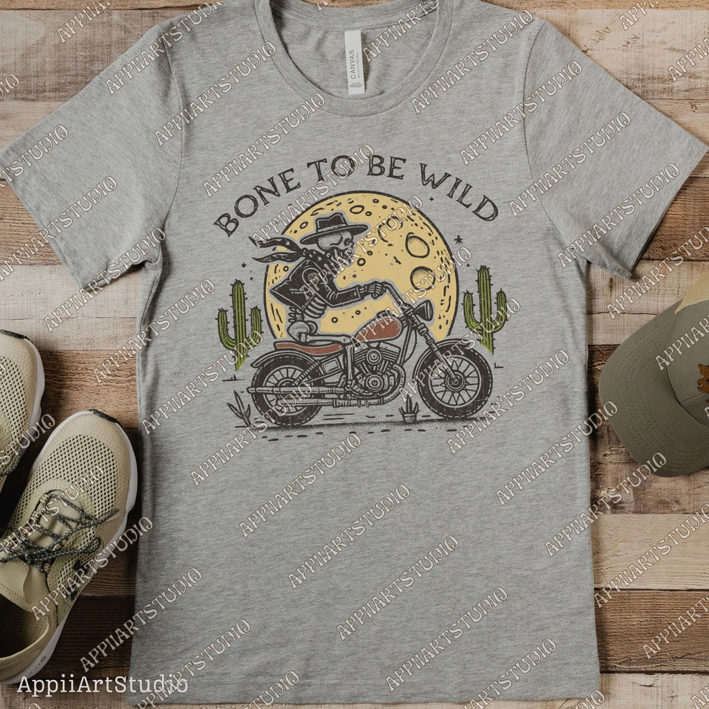 Born to Be Wild Skeleton Halloween Motorcycle Biker Western Cowboy Skull Design PNG Vintage Style PNG Digital Download Sublimation Design