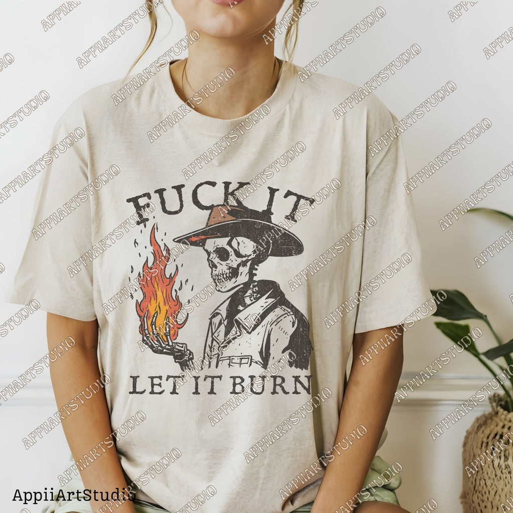 Let It Burn Png, Western Cowboy Skull Design PNG, Western PNG, Vintage Style PNG, Western Design, Desert Western Png, Hand drawn Png