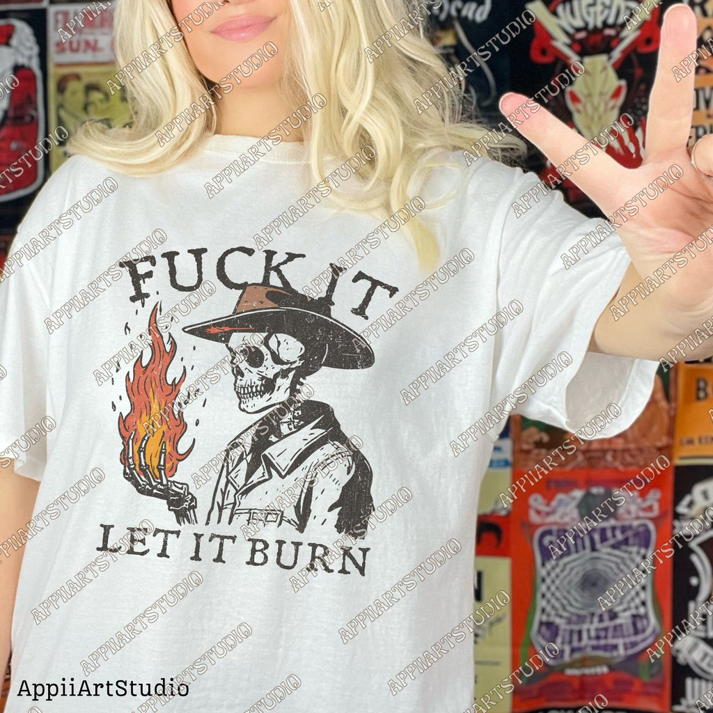 Let It Burn Png, Western Cowboy Skull Design PNG, Western PNG, Vintage Style PNG, Western Design, Desert Western Png, Hand drawn Png