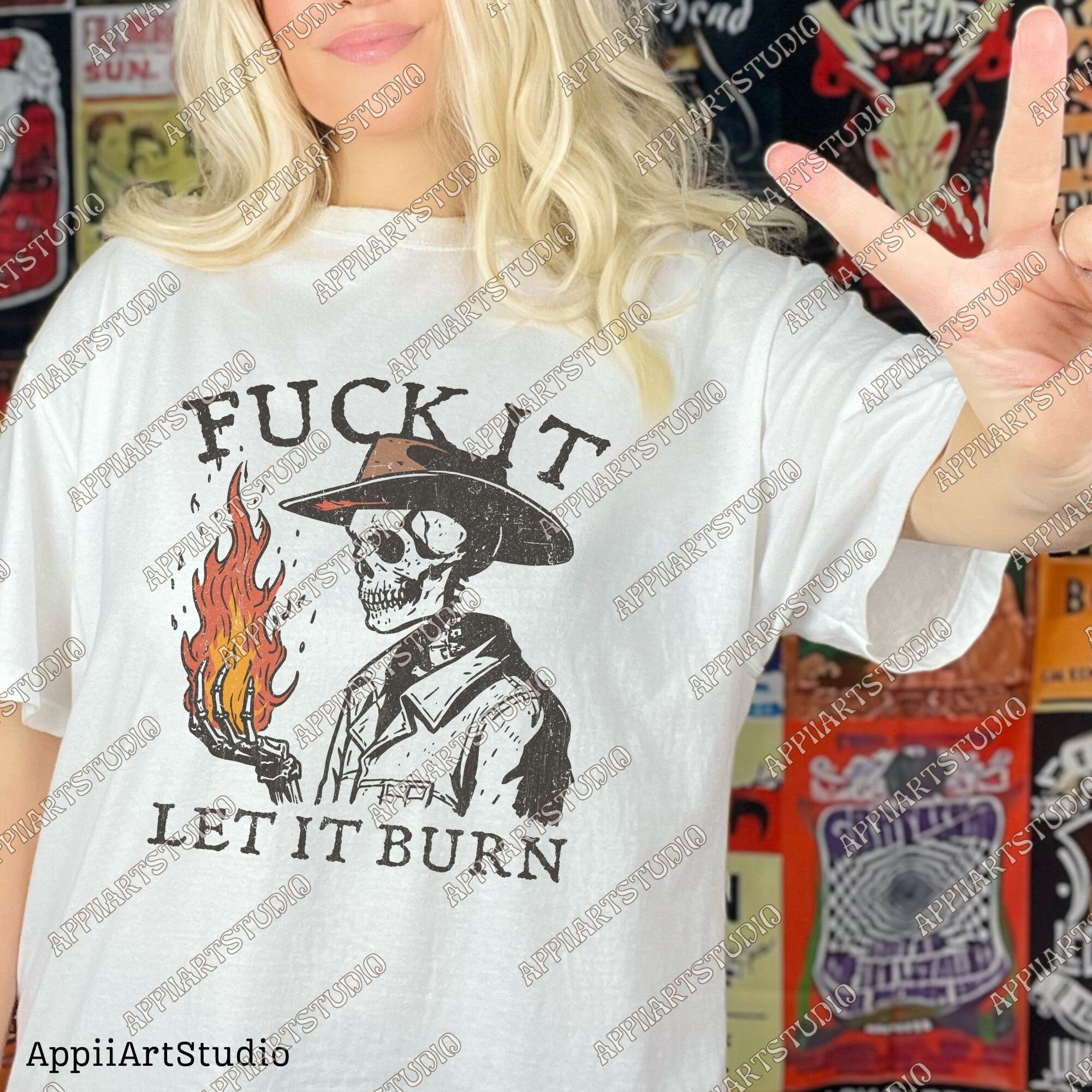 Let It Burn Png, Western Cowboy Skull Design PNG, Western PNG, Vintage Style PNG, Western Design, Desert Western Png, Hand drawn Png