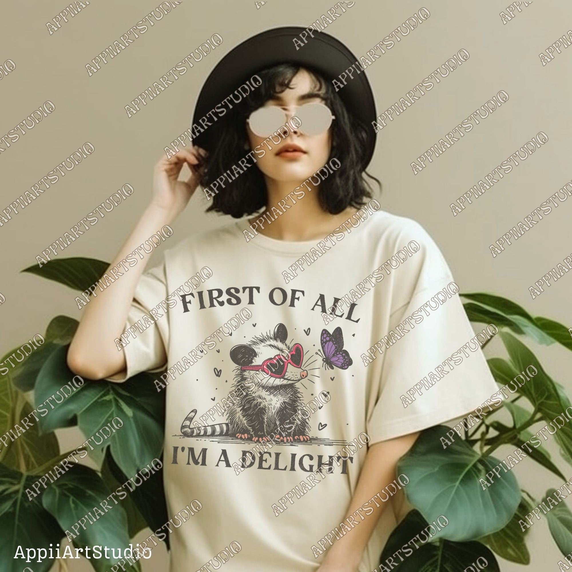 First of All I'm a Delight Sarcastic PNG Files, Cute Anime Funny Possum/Opossum, opossum lovers, Angry Possum graphics, Vintage Shirt Retro