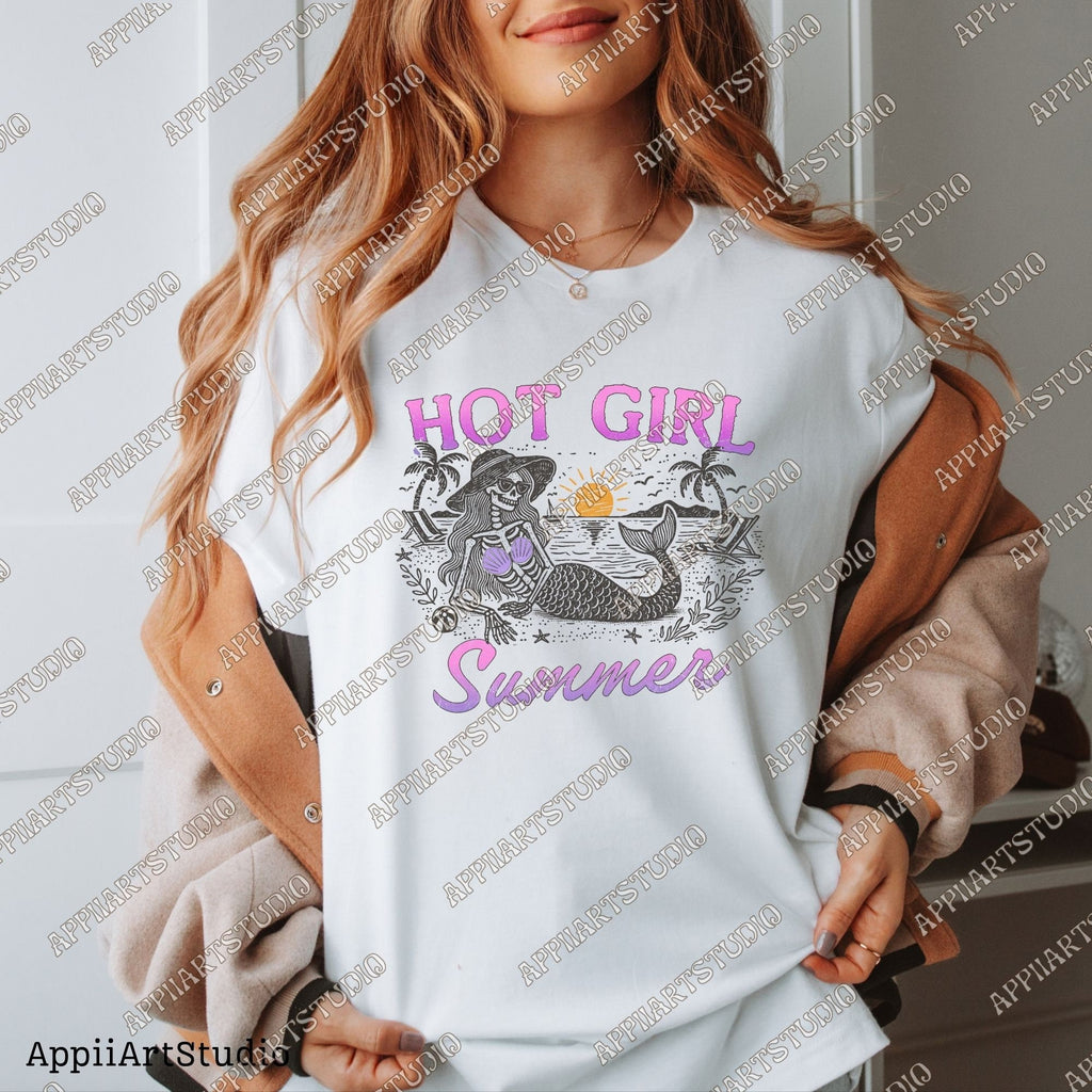 Hot Girl Summer PNG Funny Summer Skeleton mermaid Skeleton Sublimation Design Summer Vacation Png Trendy Shirt Design summertime western png