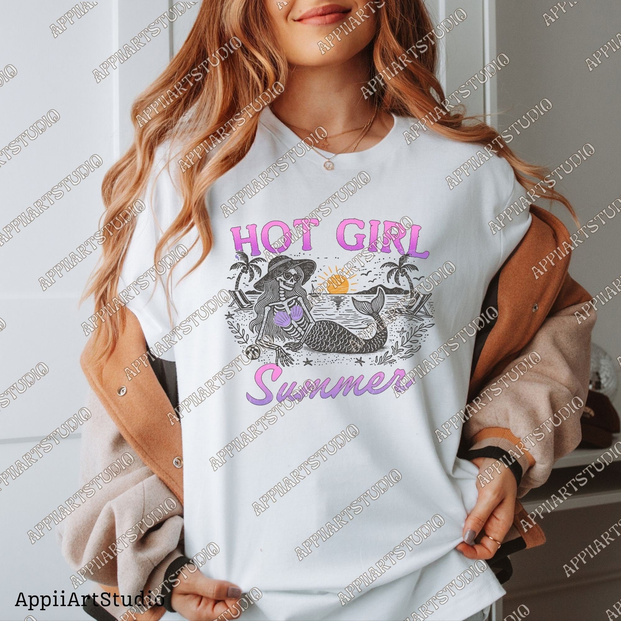 Hot Girl Summer PNG Funny Summer Skeleton mermaid Skeleton Sublimation Design Summer Vacation Png Trendy Shirt Design summertime western png