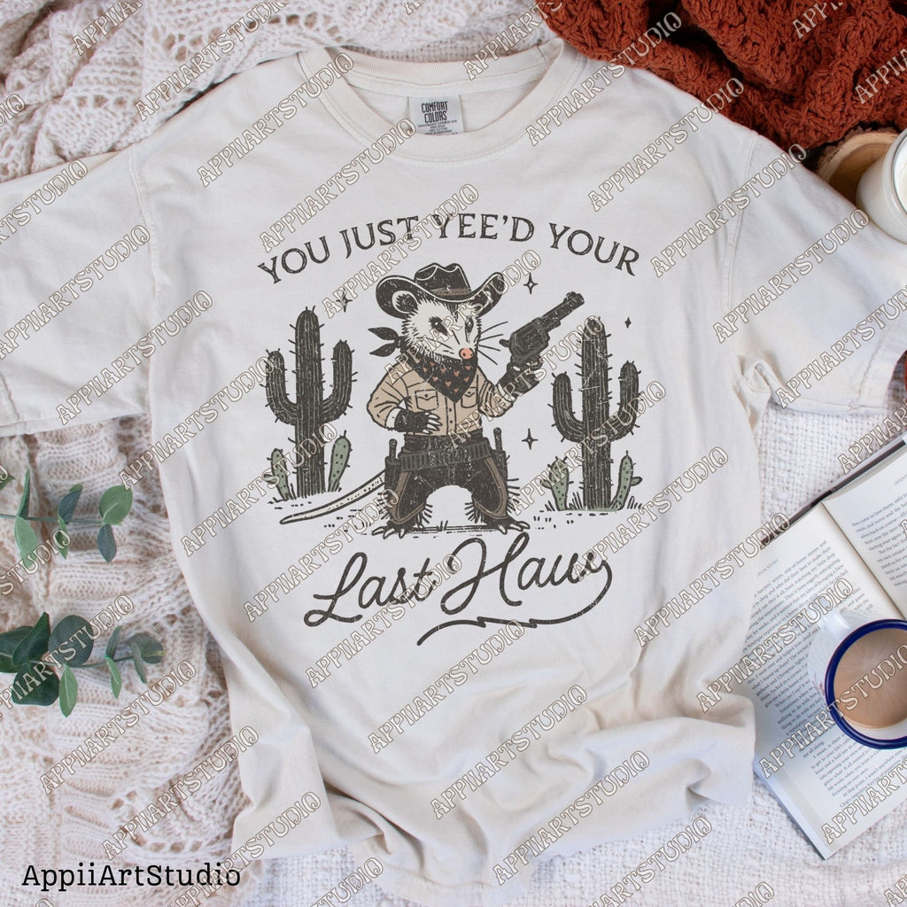 You Just Yeed Opossum Funnies With Gun Png Westerncowboy Vintage Deserts Sublime Design Png Downloadable Transparent Background Clipart Png
