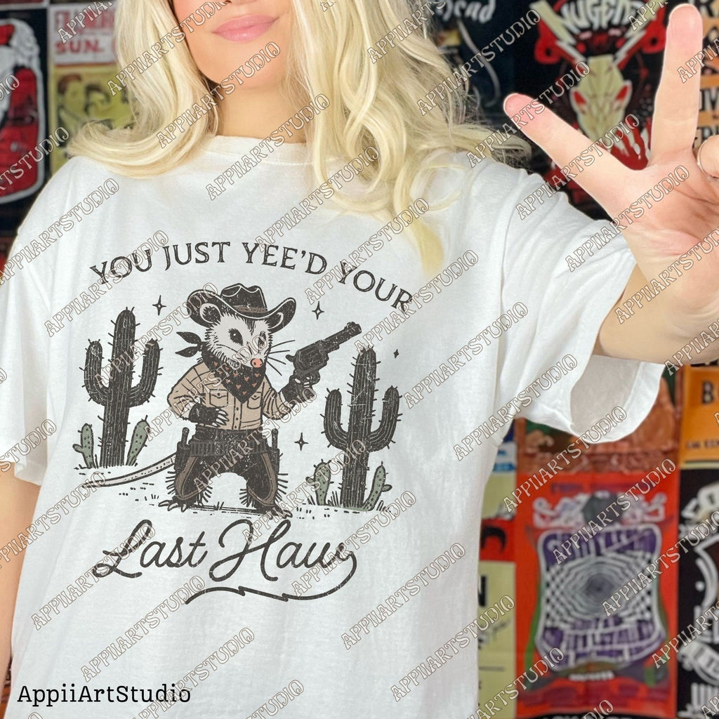You Just Yeed Opossum Funnies With Gun Png Westerncowboy Vintage Deserts Sublime Design Png Downloadable Transparent Background Clipart Png