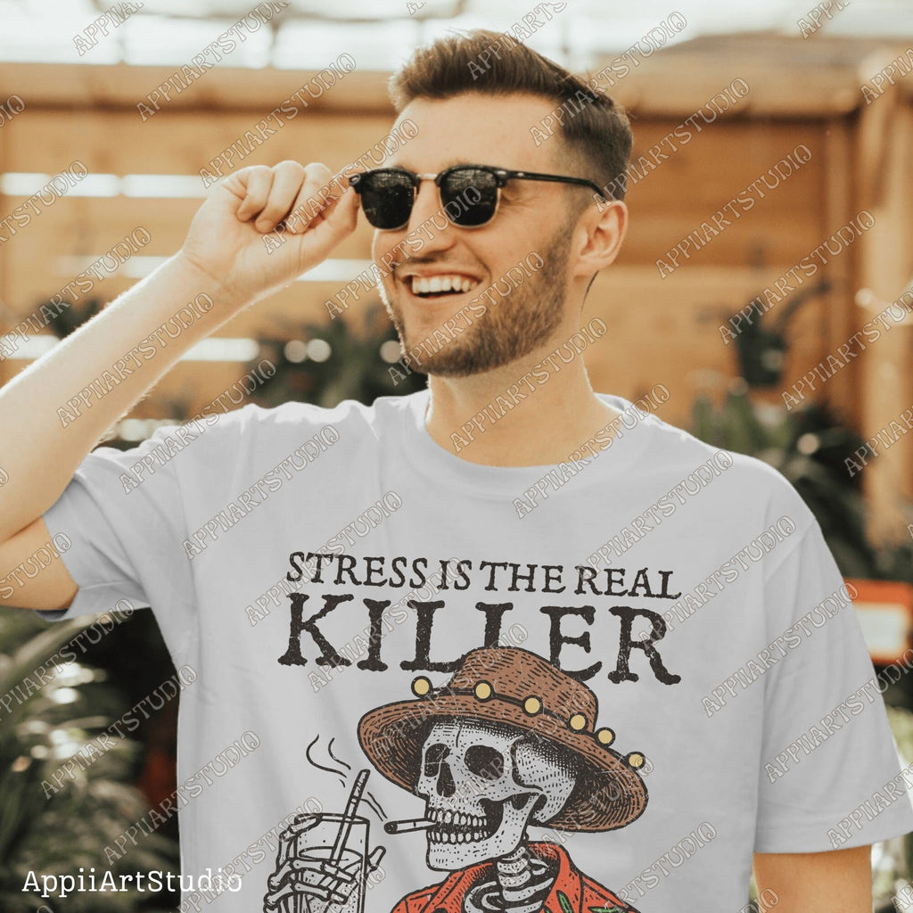Stress Is The Real Killer Png, Western Cowboy Skull Design PNG, Western PNG, Vintage Style PNG, Desert Western Png, Wildwest Cowboys Png