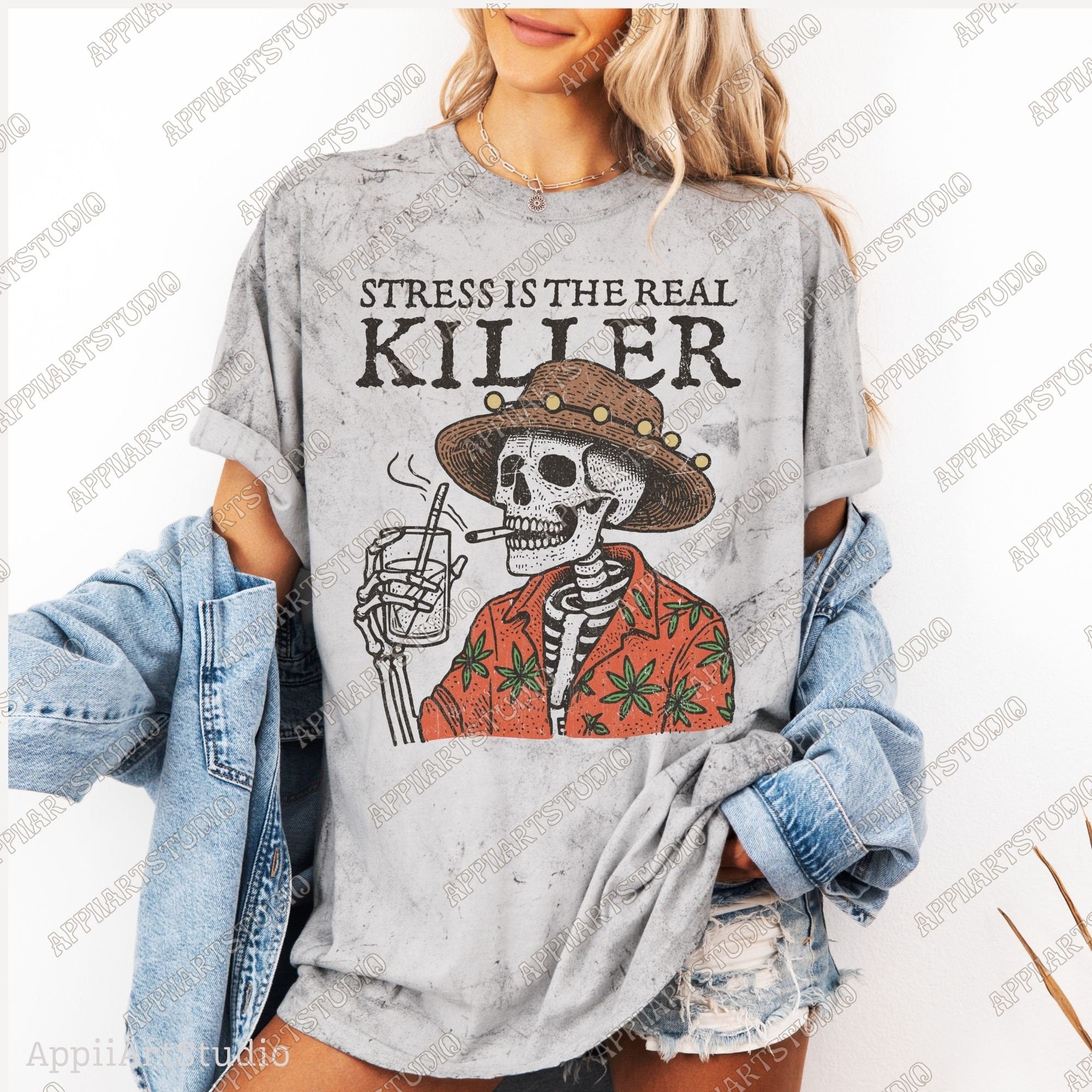Stress Is The Real Killer Png, Western Cowboy Skull Design PNG, Western PNG, Vintage Style PNG, Desert Western Png, Wildwest Cowboys Png