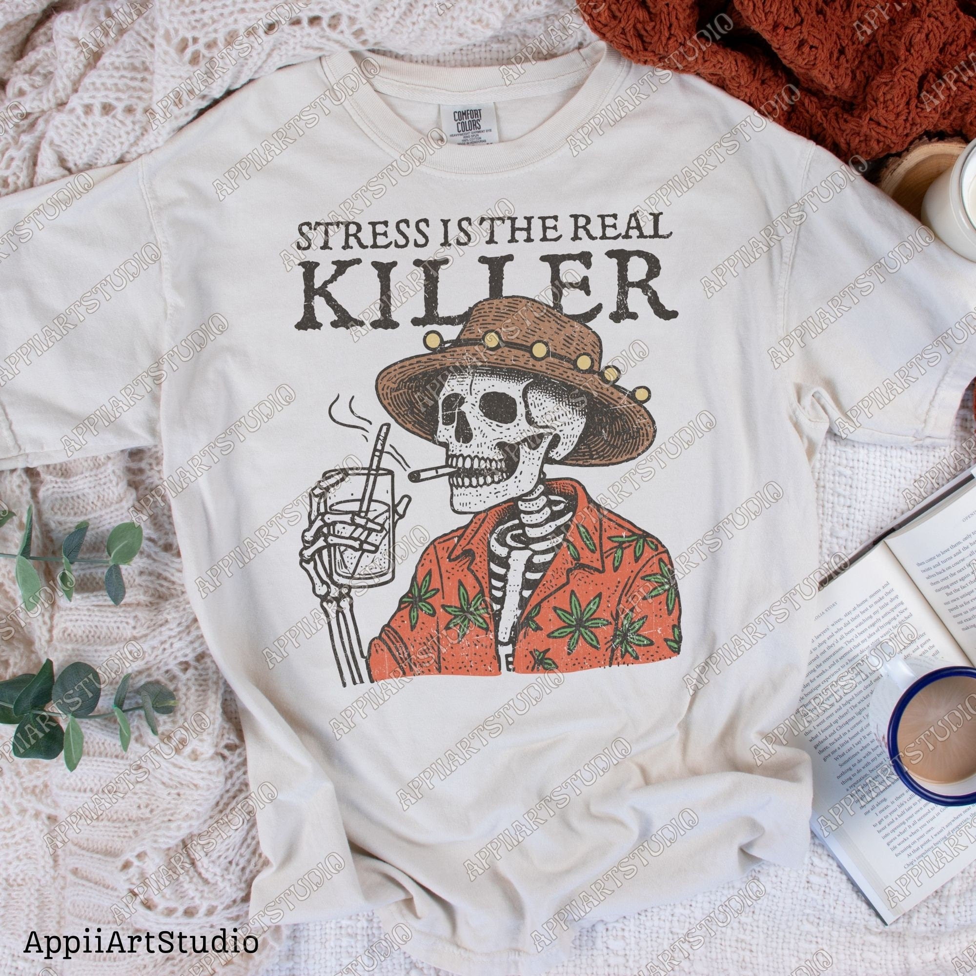 Stress Is The Real Killer Png, Western Cowboy Skull Design PNG, Western PNG, Vintage Style PNG, Desert Western Png, Wildwest Cowboys Png