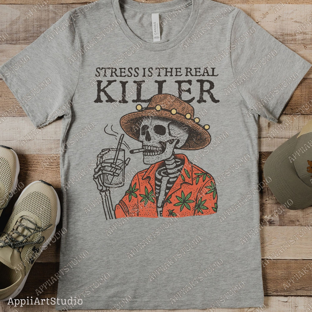 Stress Is The Real Killer Png, Western Cowboy Skull Design PNG, Western PNG, Vintage Style PNG, Desert Western Png, Wildwest Cowboys Png