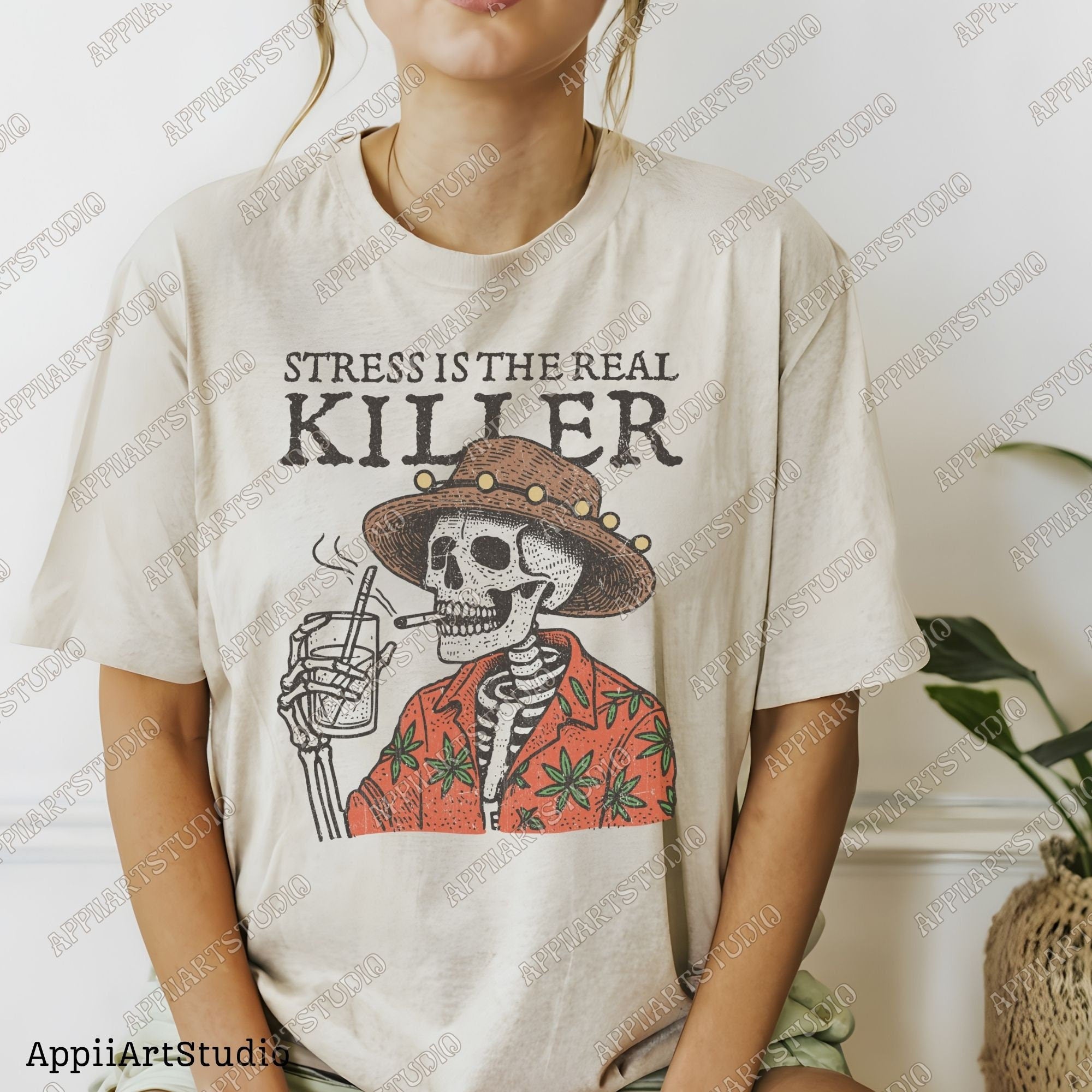 Stress Is The Real Killer Png, Western Cowboy Skull Design PNG, Western PNG, Vintage Style PNG, Desert Western Png, Wildwest Cowboys Png