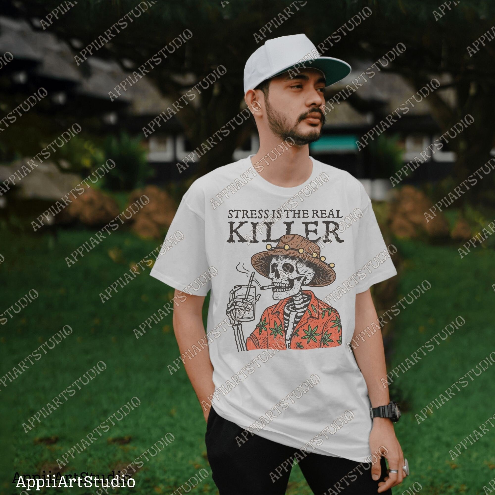 Stress Is The Real Killer Png, Western Cowboy Skull Design PNG, Western PNG, Vintage Style PNG, Desert Western Png, Wildwest Cowboys Png