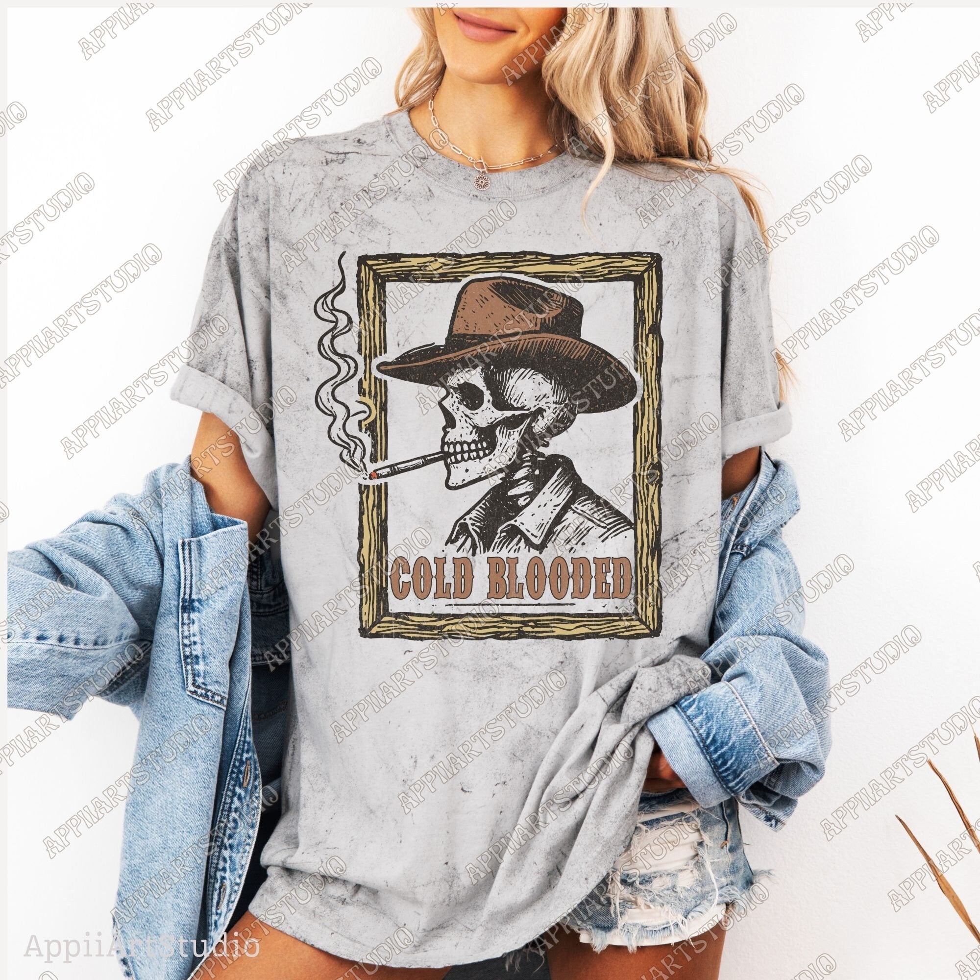 Cold Blooded Png, Western Cowboy Skull Design PNG, Western PNG, Vintage Style PNG, Westerner Design, Desert Western Png, hand drawn png