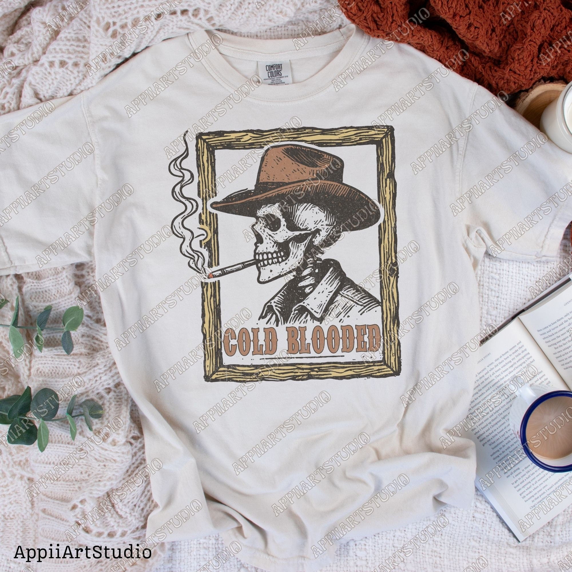 Cold Blooded Png, Western Cowboy Skull Design PNG, Western PNG, Vintage Style PNG, Westerner Design, Desert Western Png, hand drawn png