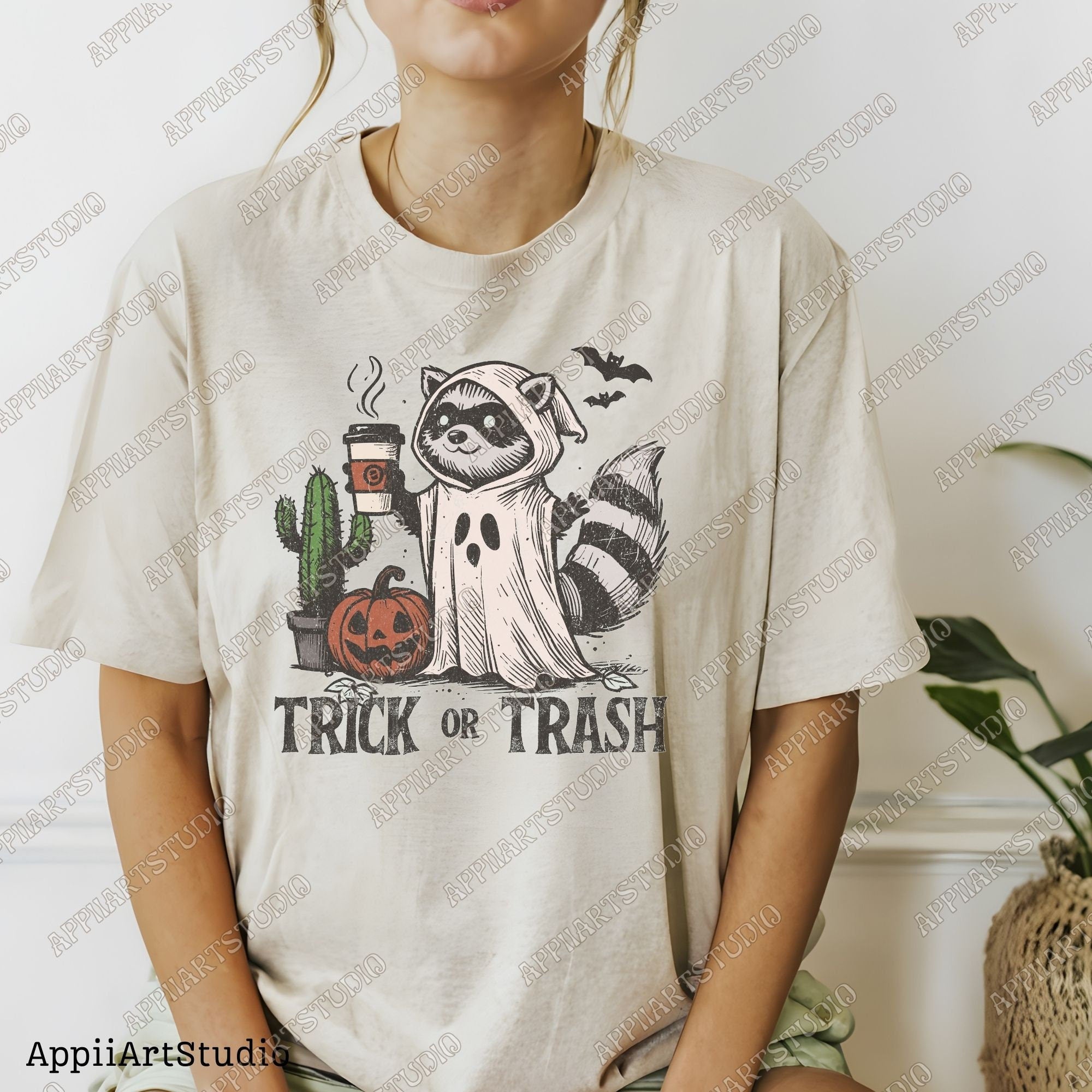 Trick or Trash Png, Funny Racoon trash panda Halloween Png, Spooky Png Vintage Coffee Halloween Shirt png halloween raccoon Png halloweeners
