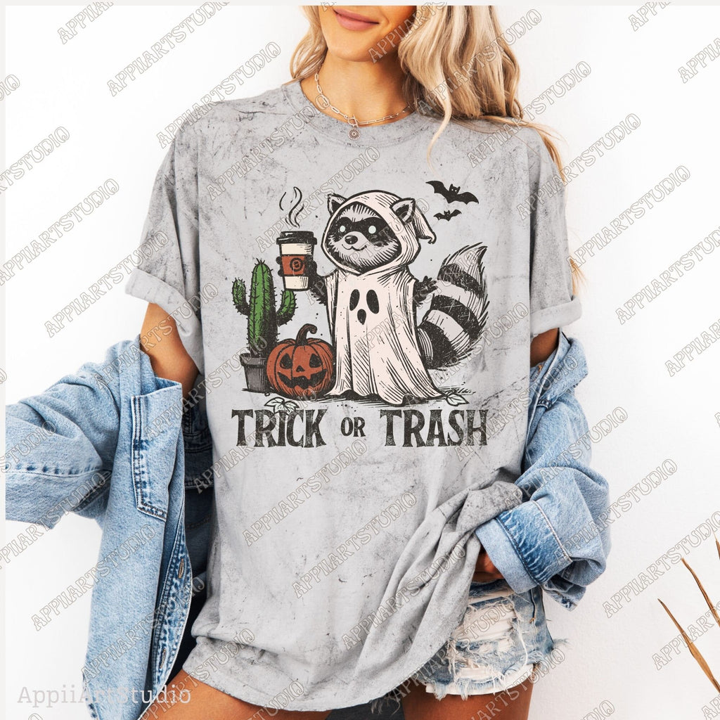 Trick or Trash Png, Funny Racoon trash panda Halloween Png, Spooky Png Vintage Coffee Halloween Shirt png halloween raccoon Png halloweeners