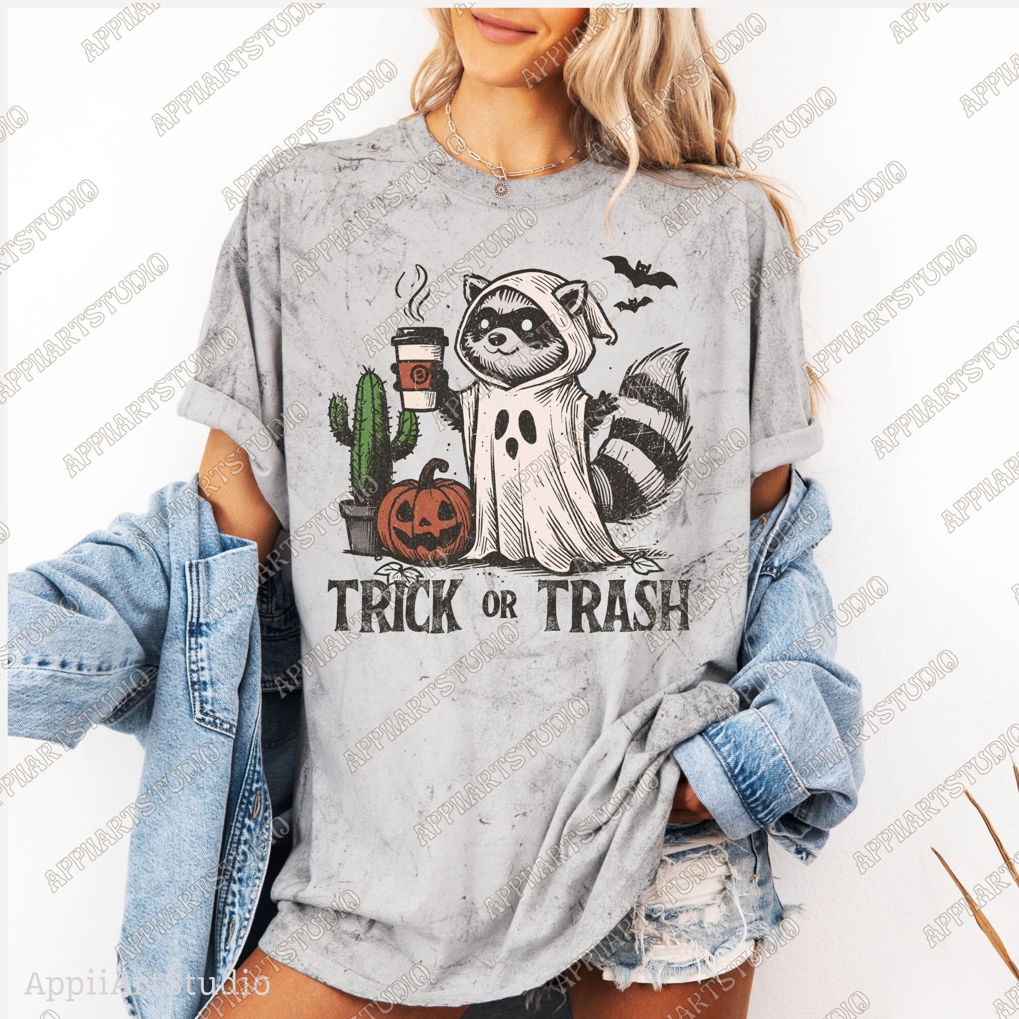 Trick or Trash Png, Funny Racoon trash panda Halloween Png, Spooky Png Vintage Coffee Halloween Shirt png halloween raccoon Png halloweeners
