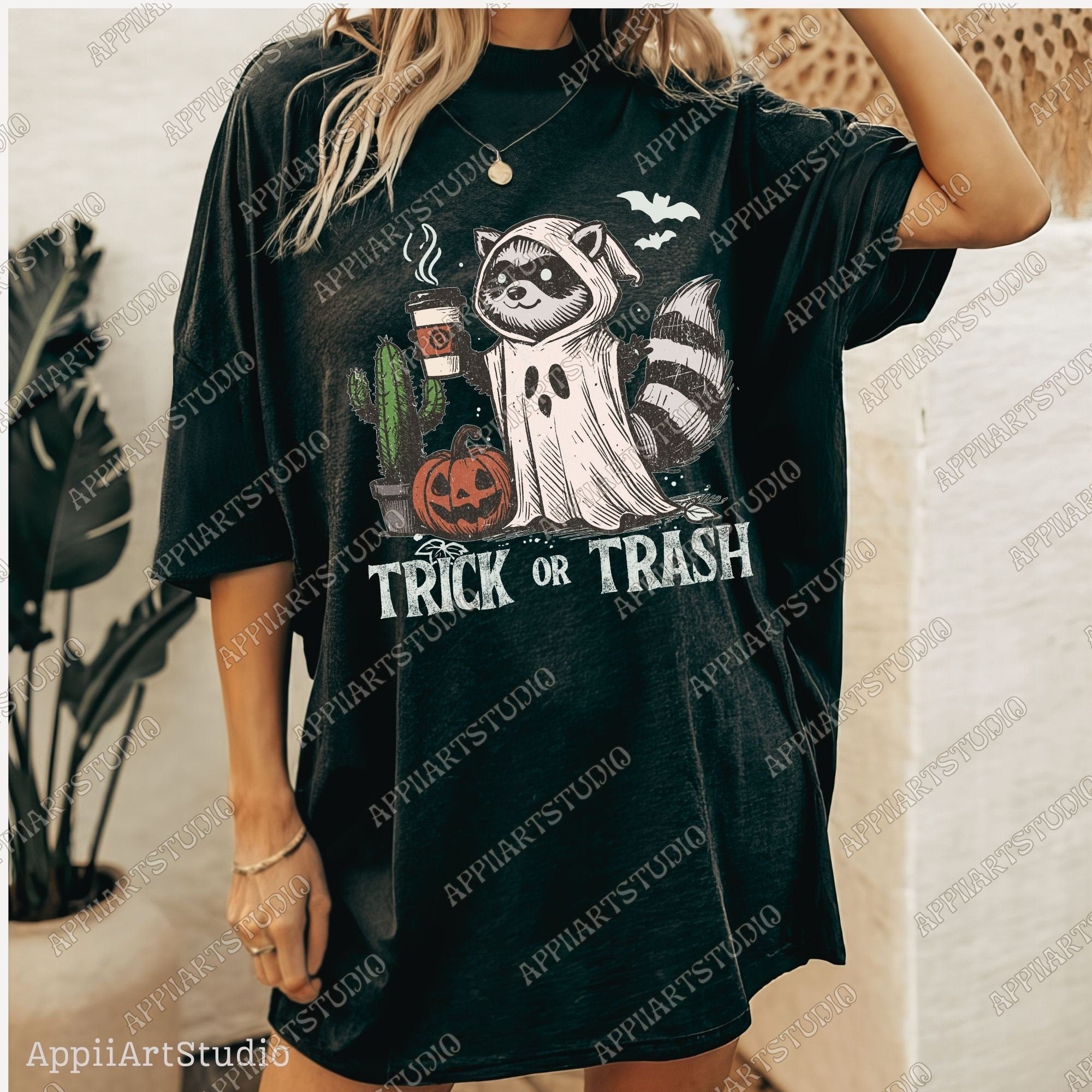 Trick or Trash Png, Funny Racoon trash panda Halloween Png, Spooky Png Vintage Coffee Halloween Shirt png halloween raccoon Png halloweeners