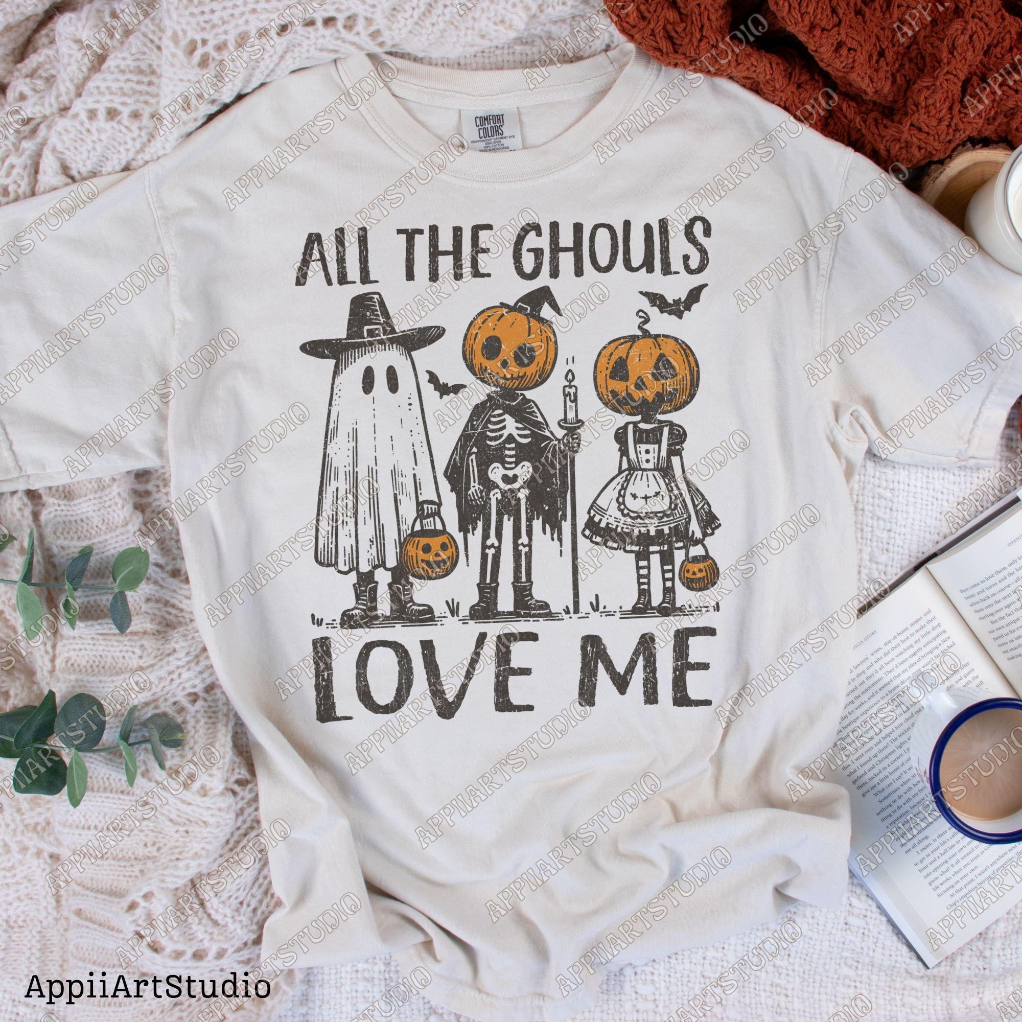 Pumpkin Head Halloween PNG, All the Ghouls Love Me Png, Spooky Vintage Halloween Png, Gothic Skeleton Sublimation, Trick or Treat Design