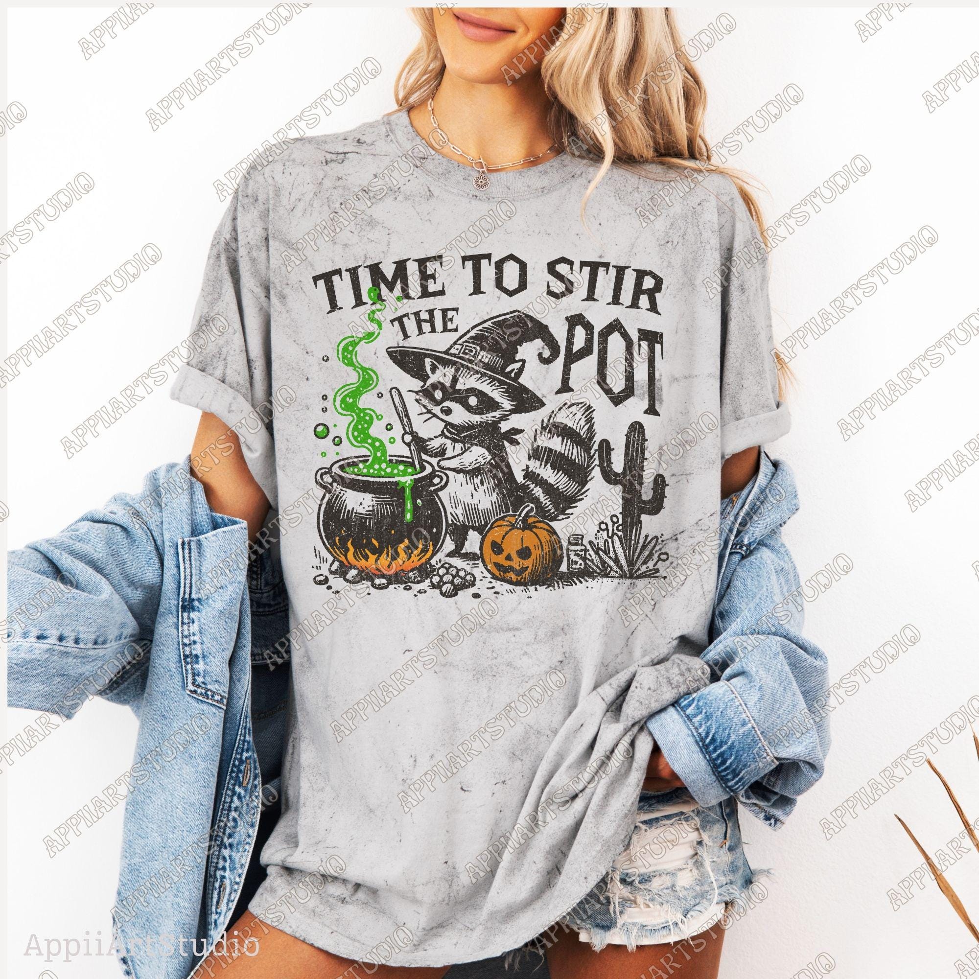 Time To Stir The Pot Halloween Raccoon Shirt Png Panda Halloween Png Spooky Png Western Halloween Png Halloween Raccoon Png halloweeners Png
