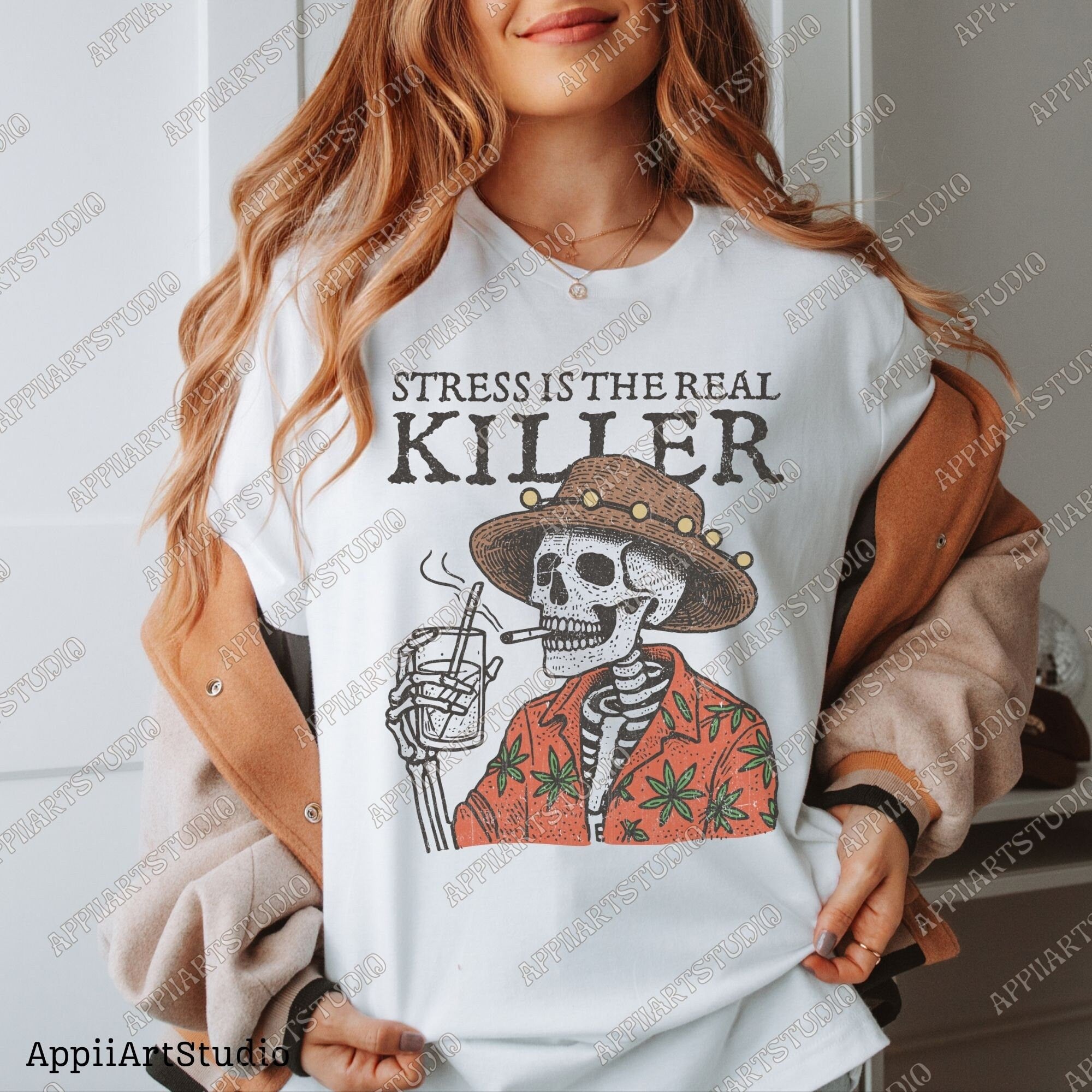 Stress Is The Real Killer Png, Western Cowboy Skull Design PNG, Western PNG, Vintage Style PNG, Desert Western Png, Wildwest Cowboys Png
