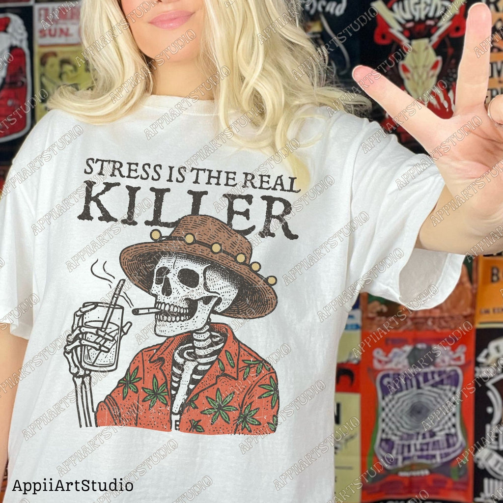 Stress Is The Real Killer Png, Western Cowboy Skull Design PNG, Western PNG, Vintage Style PNG, Desert Western Png, Wildwest Cowboys Png