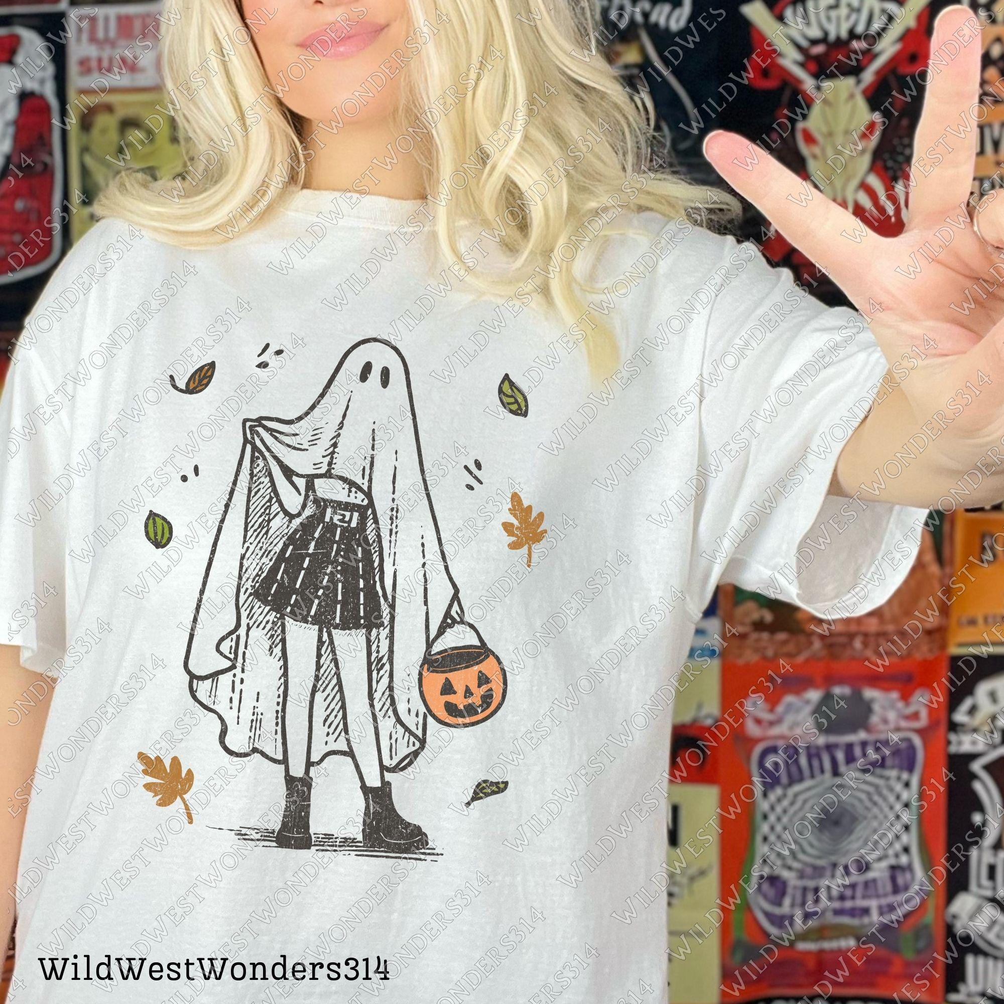 Cute Halloween Ghost Girl with Pumpkin Png, Halloween Cowgirl PNG, Howdy Halloween Shirt Png, Ghost Boo Png, Autumn Halloween, Gift For Her