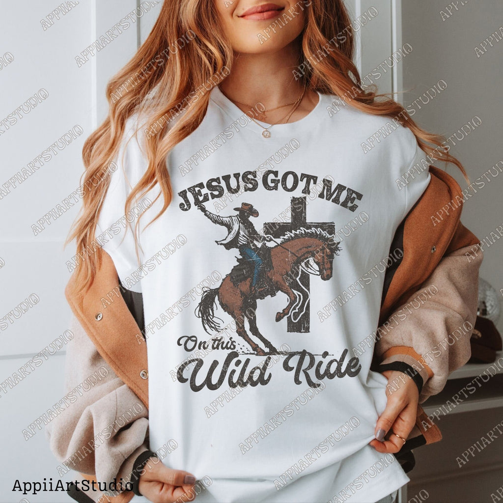 Jesus Got Me On The Wild Ride png, Sublimation Design, Christian Country PNG, Western Cowboy PNG, Christian PNG Bible Verse Png Christianity