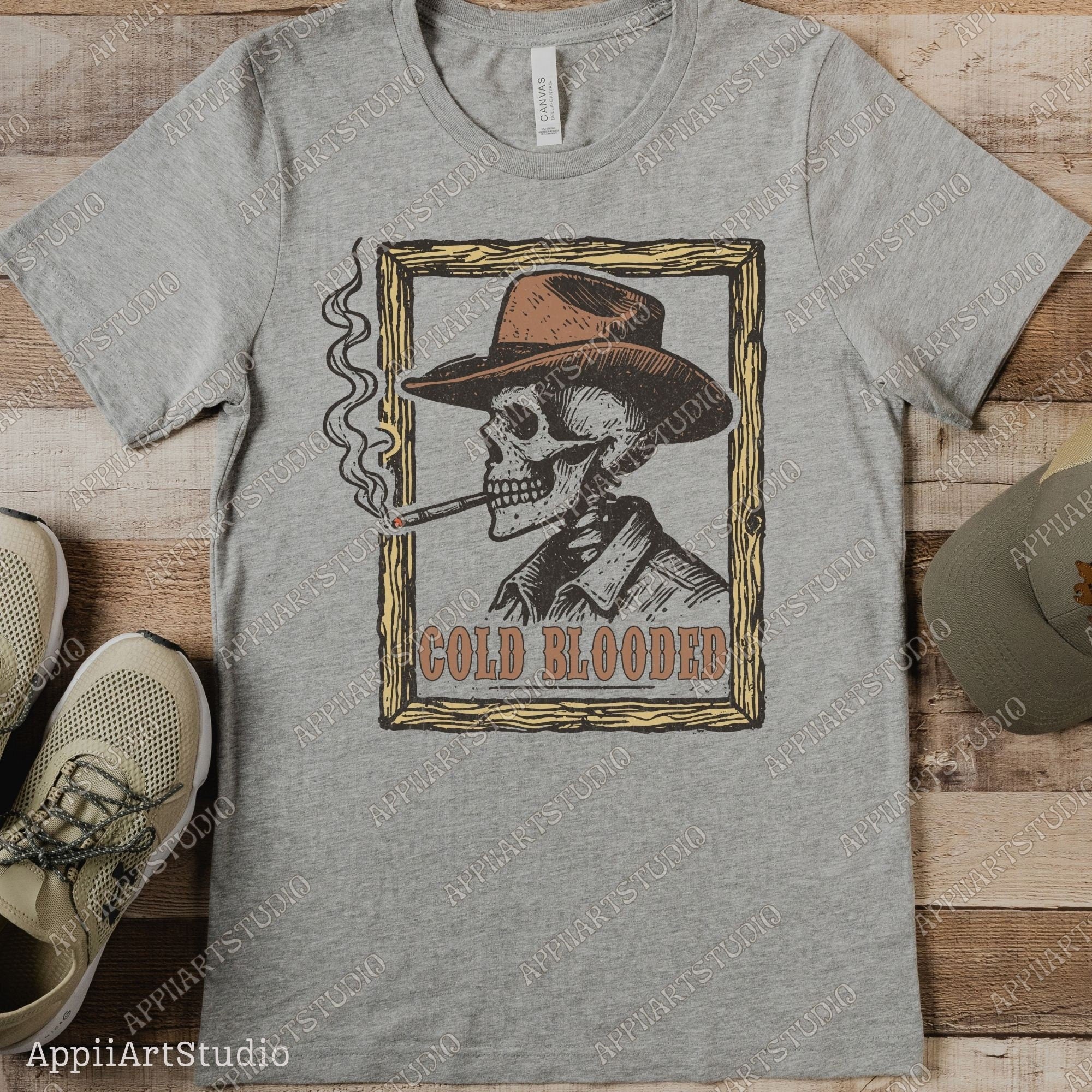 Cold Blooded Png, Western Cowboy Skull Design PNG, Western PNG, Vintage Style PNG, Westerner Design, Desert Western Png, hand drawn png