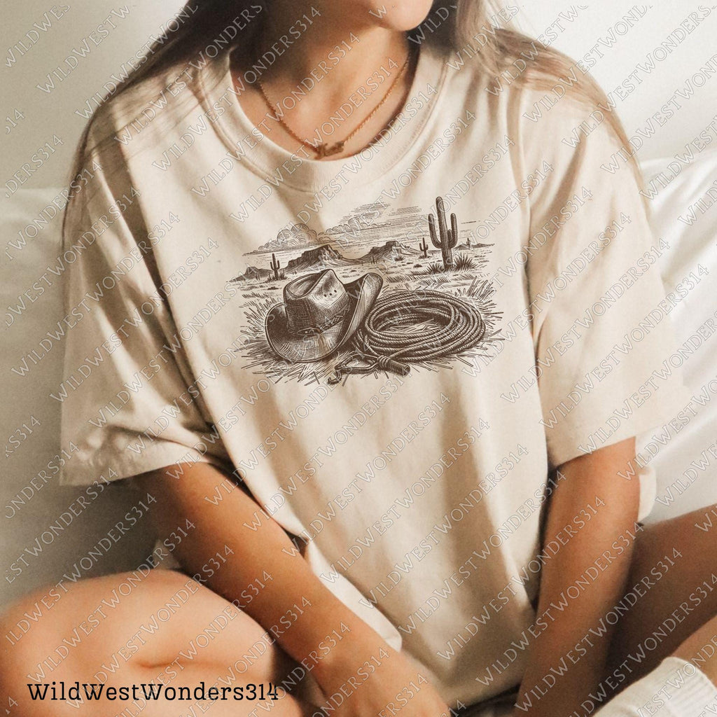 Western Cowboy Hat and Lasso PNG, Vintage Desert Png, Rustic Country Png, Vintage Farmhouse, Southwestern Png, Vintage Desert Western PNG