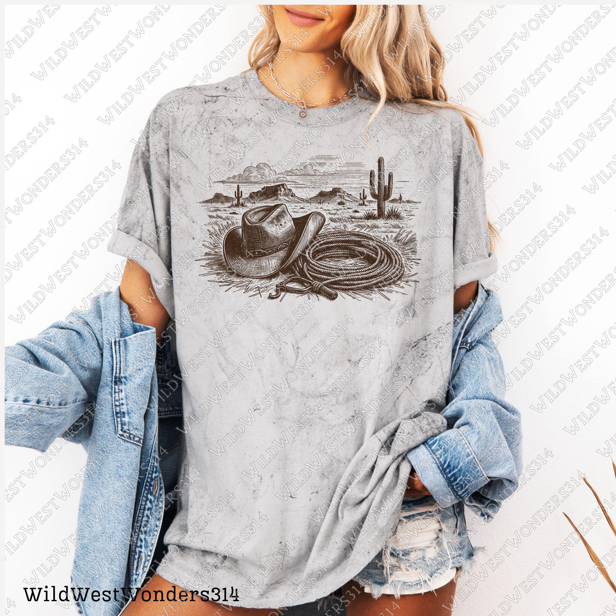 Western Cowboy Hat and Lasso PNG, Vintage Desert Png, Rustic Country Png, Vintage Farmhouse, Southwestern Png, Vintage Desert Western PNG