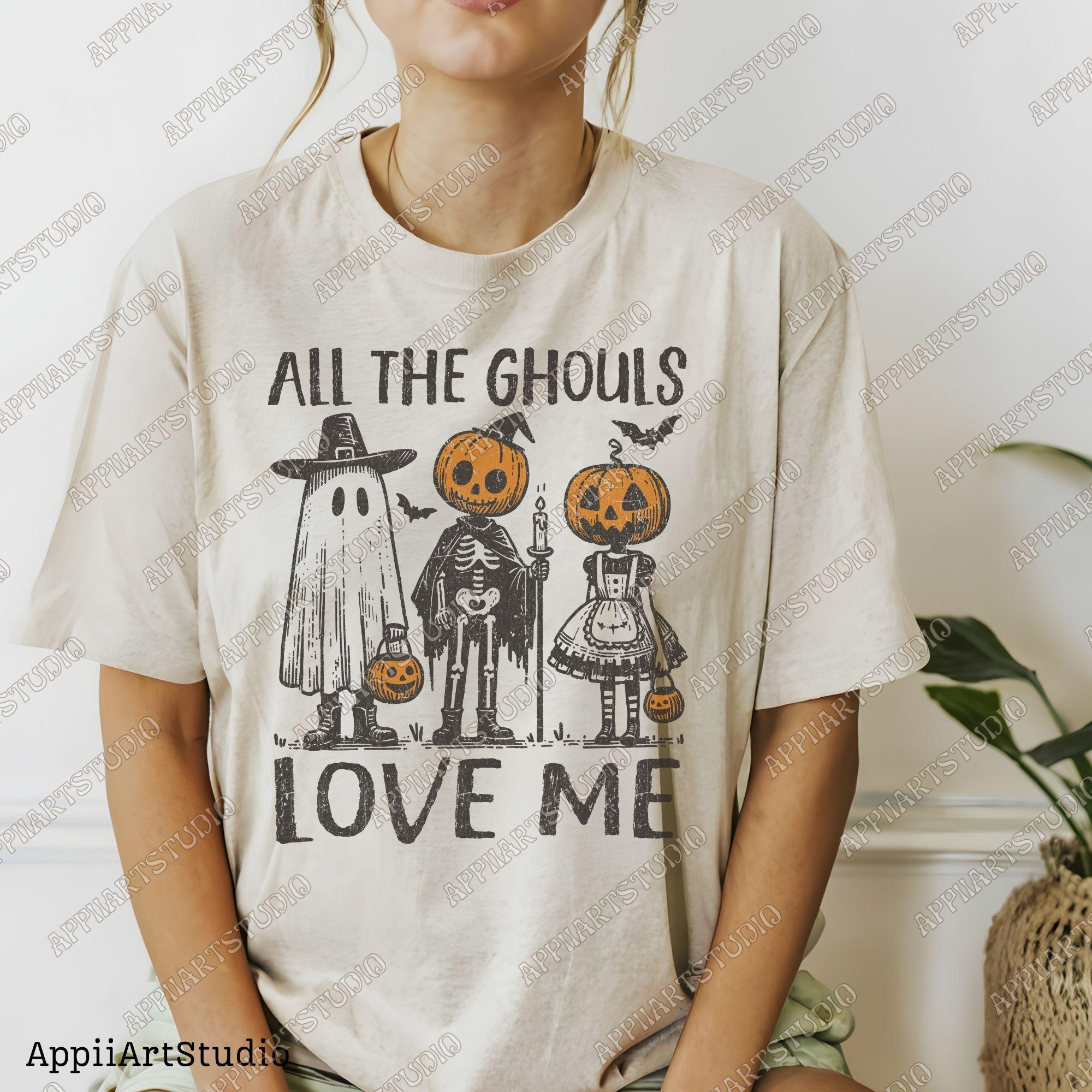 Pumpkin Head Halloween PNG, All the Ghouls Love Me Png, Spooky Vintage Halloween Png, Gothic Skeleton Sublimation, Trick or Treat Design
