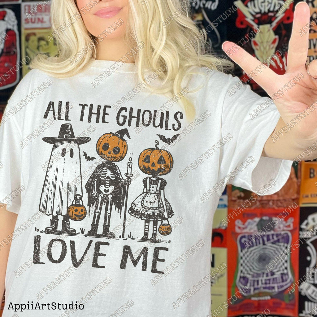 Pumpkin Head Halloween PNG, All the Ghouls Love Me Png, Spooky Vintage Halloween Png, Gothic Skeleton Sublimation, Trick or Treat Design