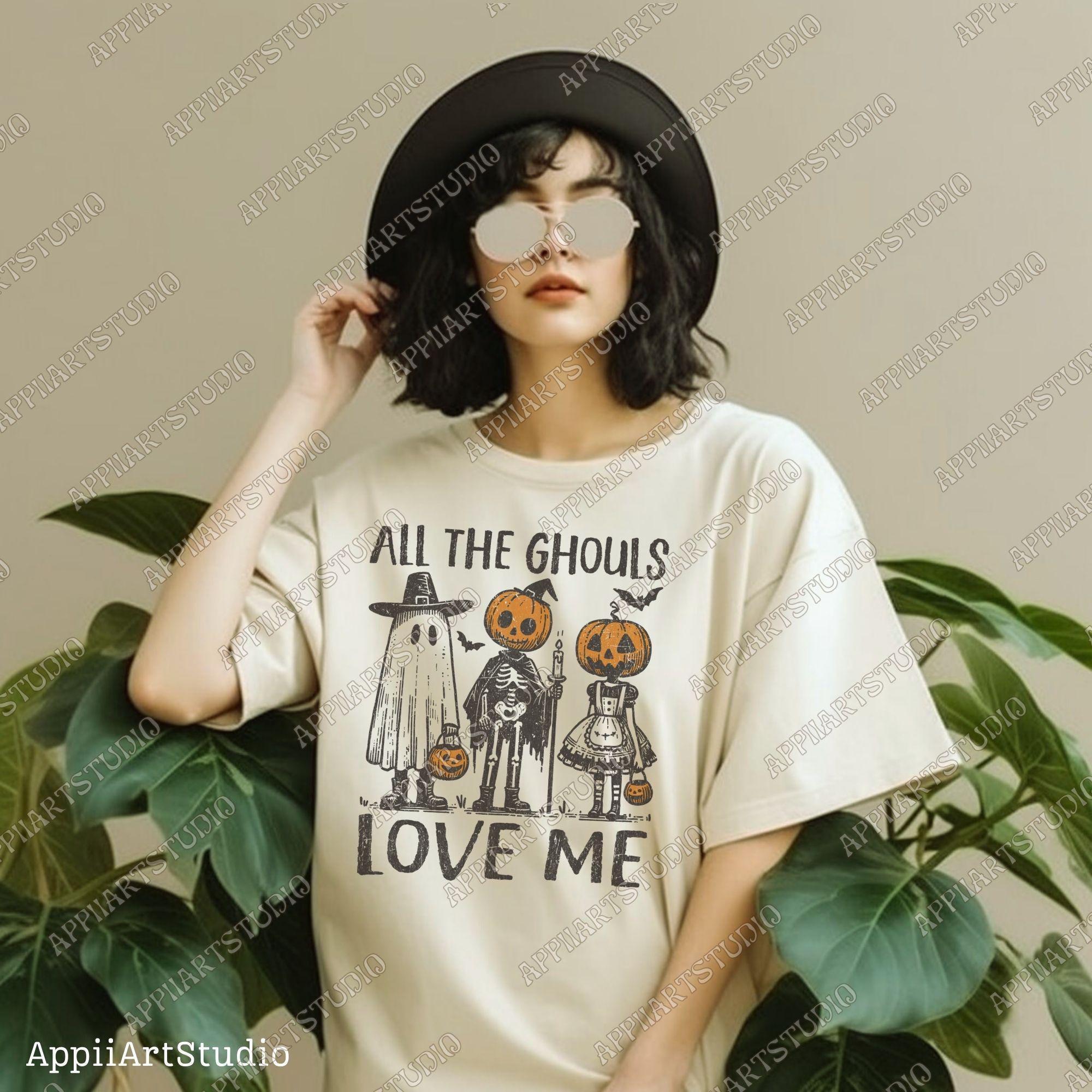 Pumpkin Head Halloween PNG, All the Ghouls Love Me Png, Spooky Vintage Halloween Png, Gothic Skeleton Sublimation, Trick or Treat Design