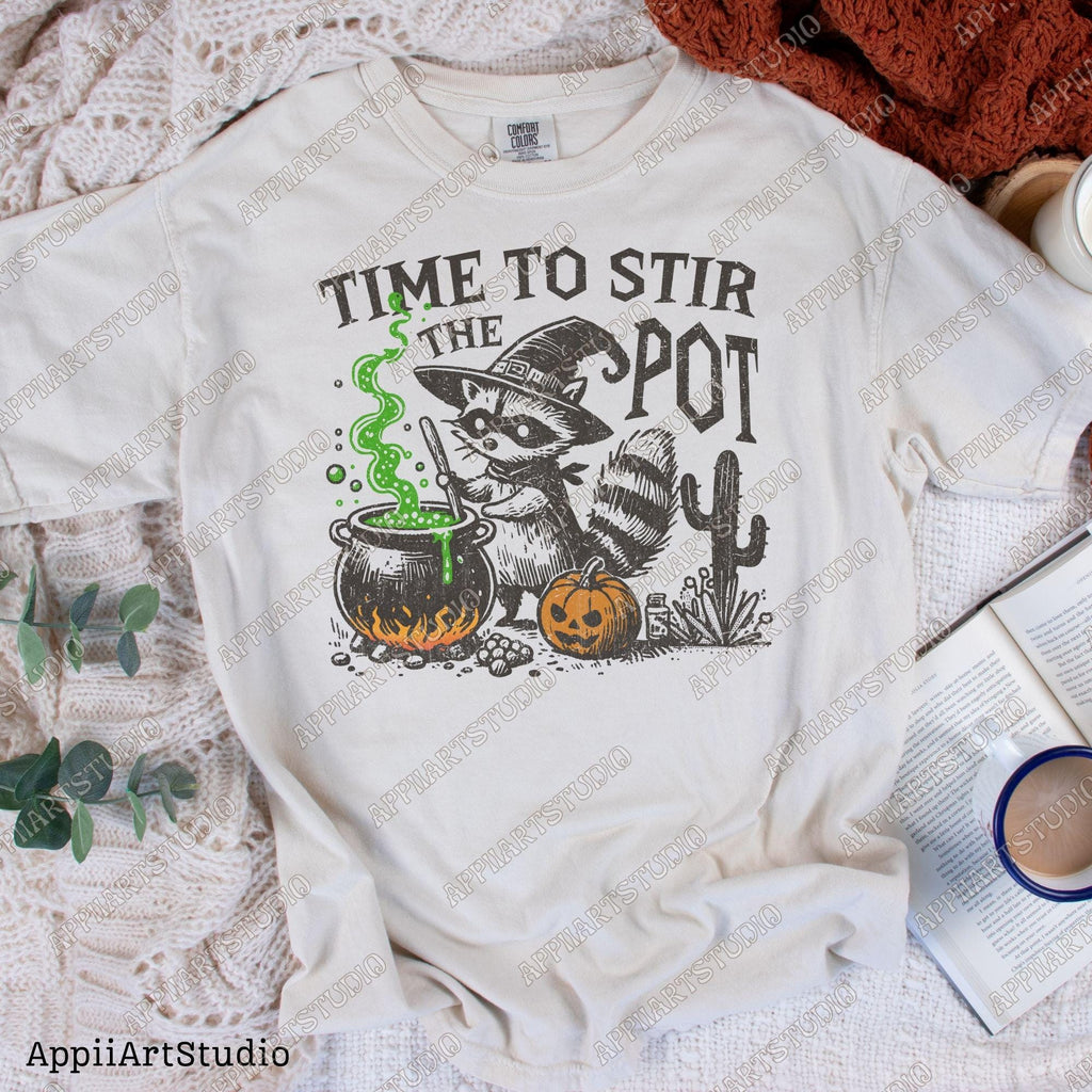 Time To Stir The Pot Halloween Raccoon Shirt Png Panda Halloween Png Spooky Png Western Halloween Png Halloween Raccoon Png halloweeners Png
