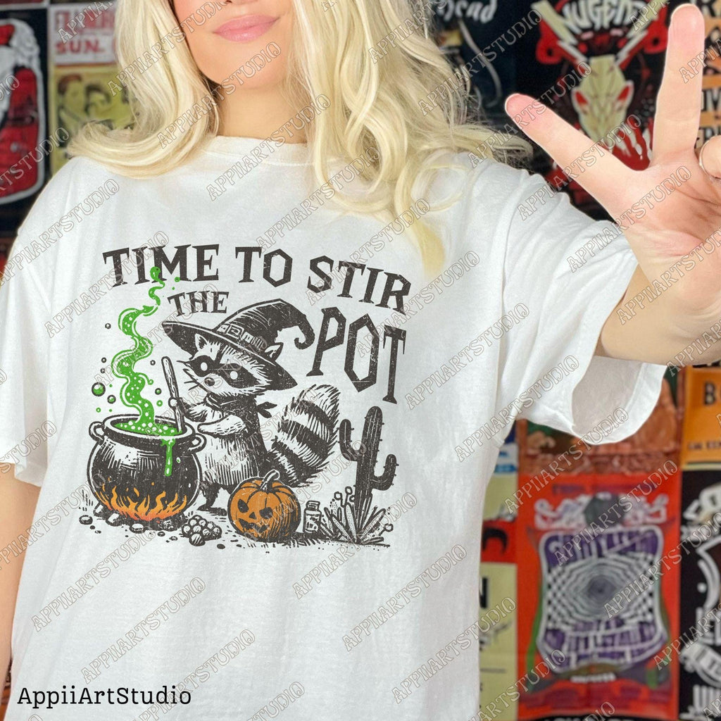 Time To Stir The Pot Halloween Raccoon Shirt Png Panda Halloween Png Spooky Png Western Halloween Png Halloween Raccoon Png halloweeners Png