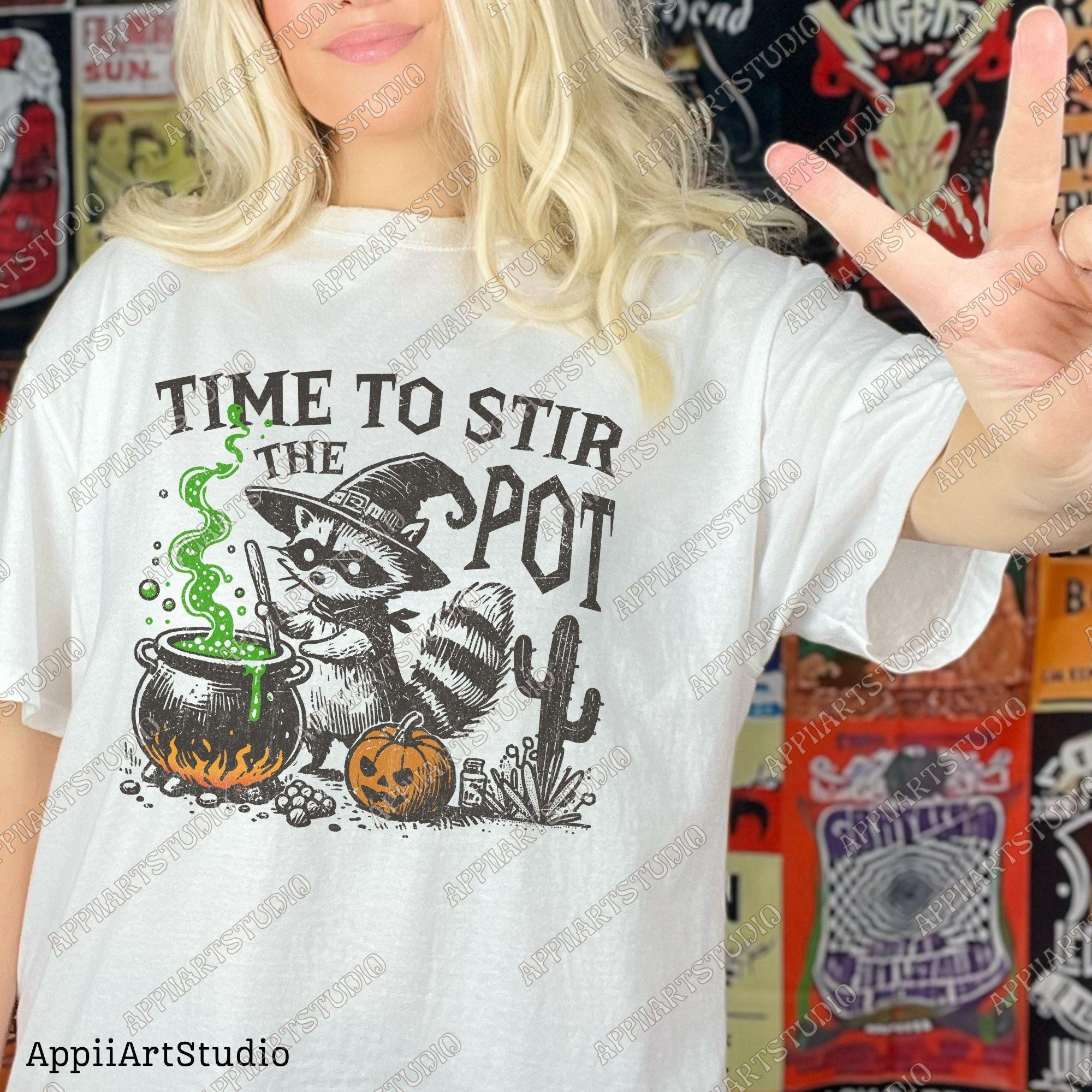 Time To Stir The Pot Halloween Raccoon Shirt Png Panda Halloween Png Spooky Png Western Halloween Png Halloween Raccoon Png halloweeners Png