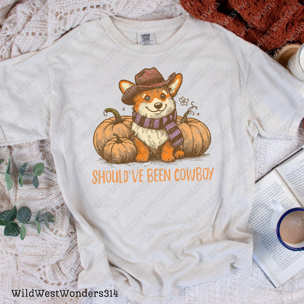 Should've Been Cowboy Png, Cute Corgi Cowboy PNG, Vintage Fall Dog PNG, Pumpkin Halloween Png, Autumn Halloween, Western Cowboy Pumpkin Png