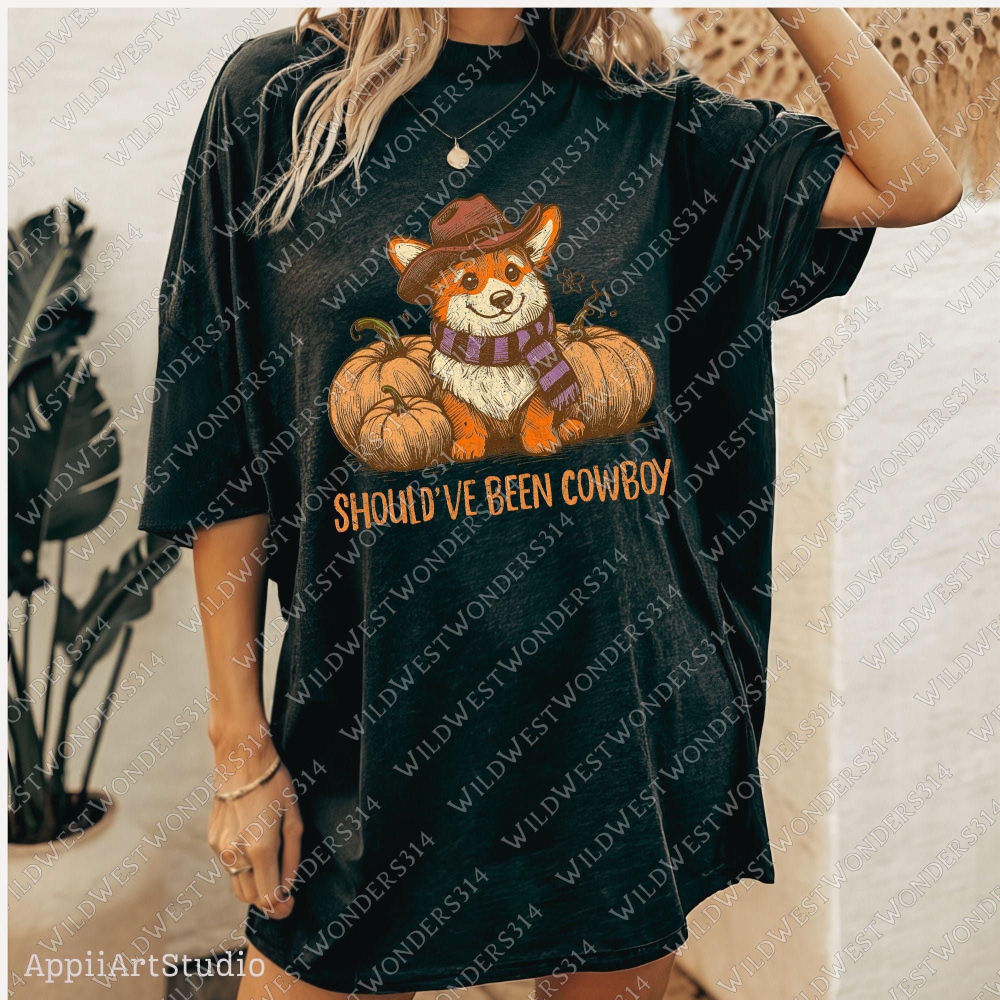 Should've Been Cowboy Png, Cute Corgi Cowboy PNG, Vintage Fall Dog PNG, Pumpkin Halloween Png, Autumn Halloween, Western Cowboy Pumpkin Png