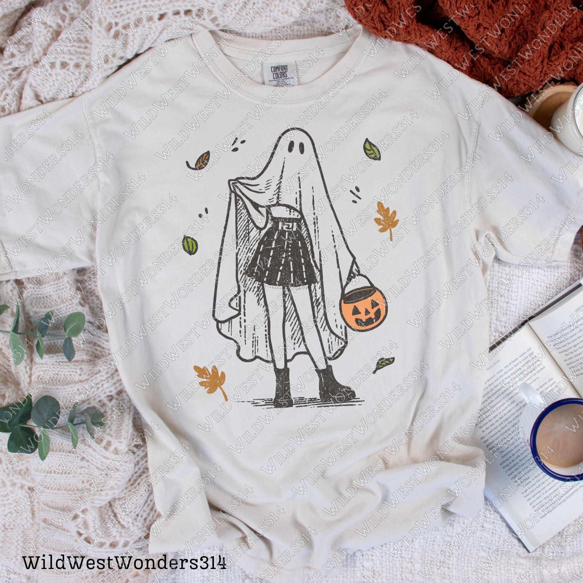 Cute Halloween Ghost Girl with Pumpkin Png, Halloween Cowgirl PNG, Howdy Halloween Shirt Png, Ghost Boo Png, Autumn Halloween, Gift For Her