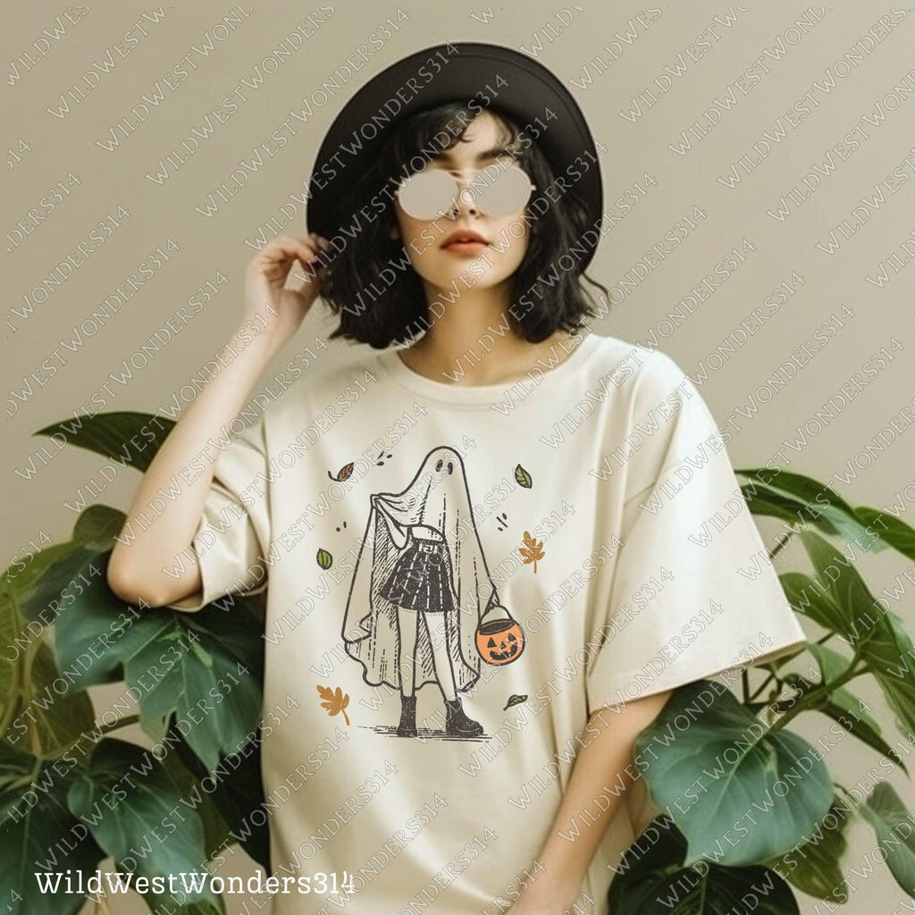 Cute Halloween Ghost Girl with Pumpkin Png, Halloween Cowgirl PNG, Howdy Halloween Shirt Png, Ghost Boo Png, Autumn Halloween, Gift For Her