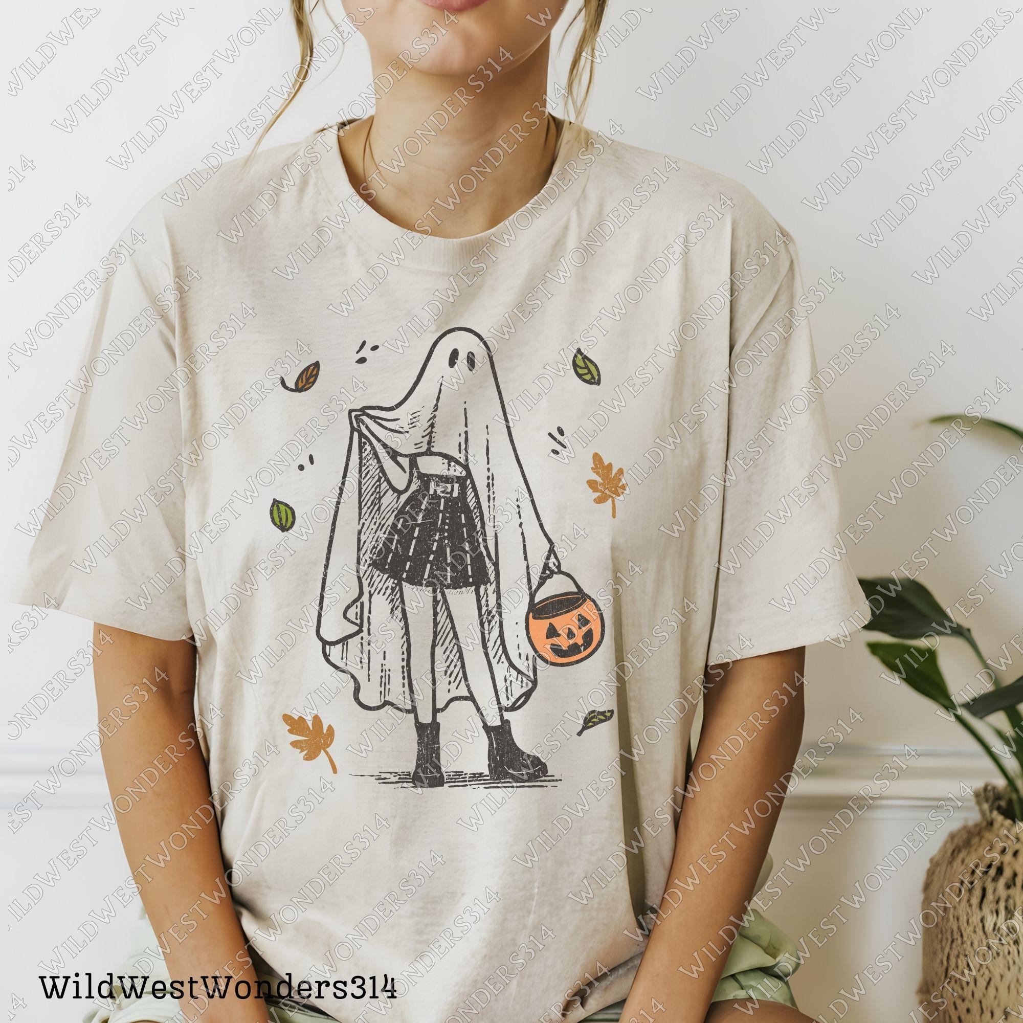 Cute Halloween Ghost Girl with Pumpkin Png, Halloween Cowgirl PNG, Howdy Halloween Shirt Png, Ghost Boo Png, Autumn Halloween, Gift For Her