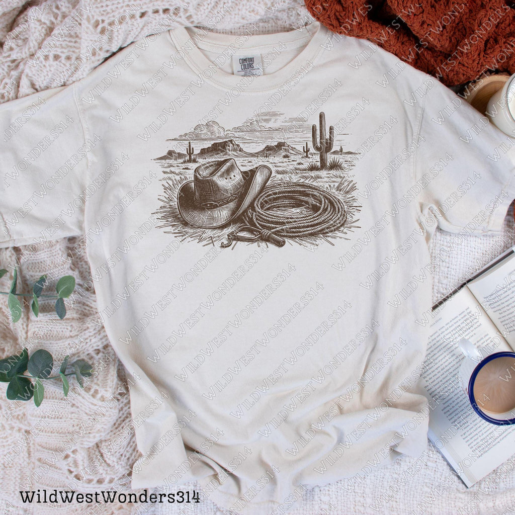Western Cowboy Hat and Lasso PNG, Vintage Desert Png, Rustic Country Png, Vintage Farmhouse, Southwestern Png, Vintage Desert Western PNG