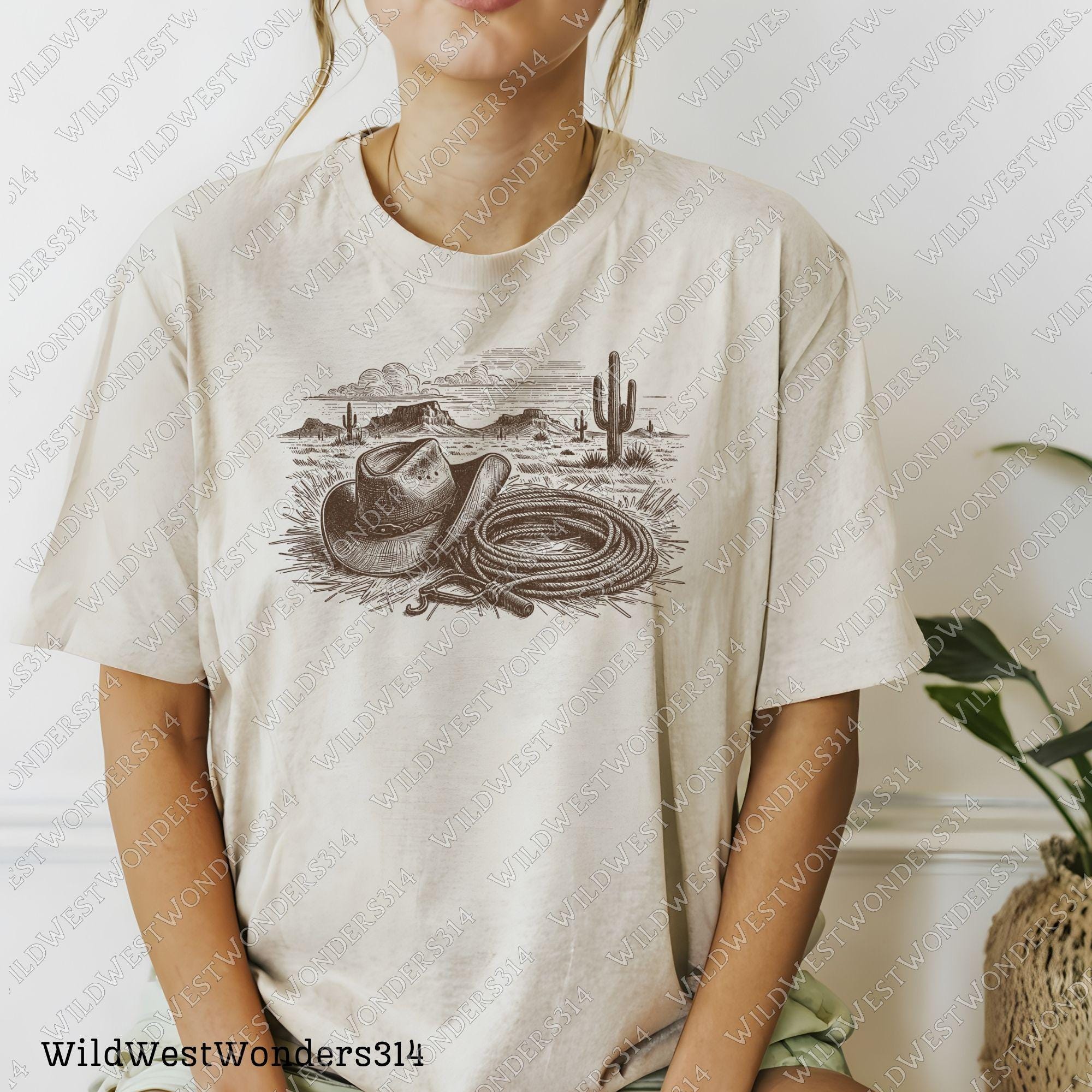 Western Cowboy Hat and Lasso PNG, Vintage Desert Png, Rustic Country Png, Vintage Farmhouse, Southwestern Png, Vintage Desert Western PNG