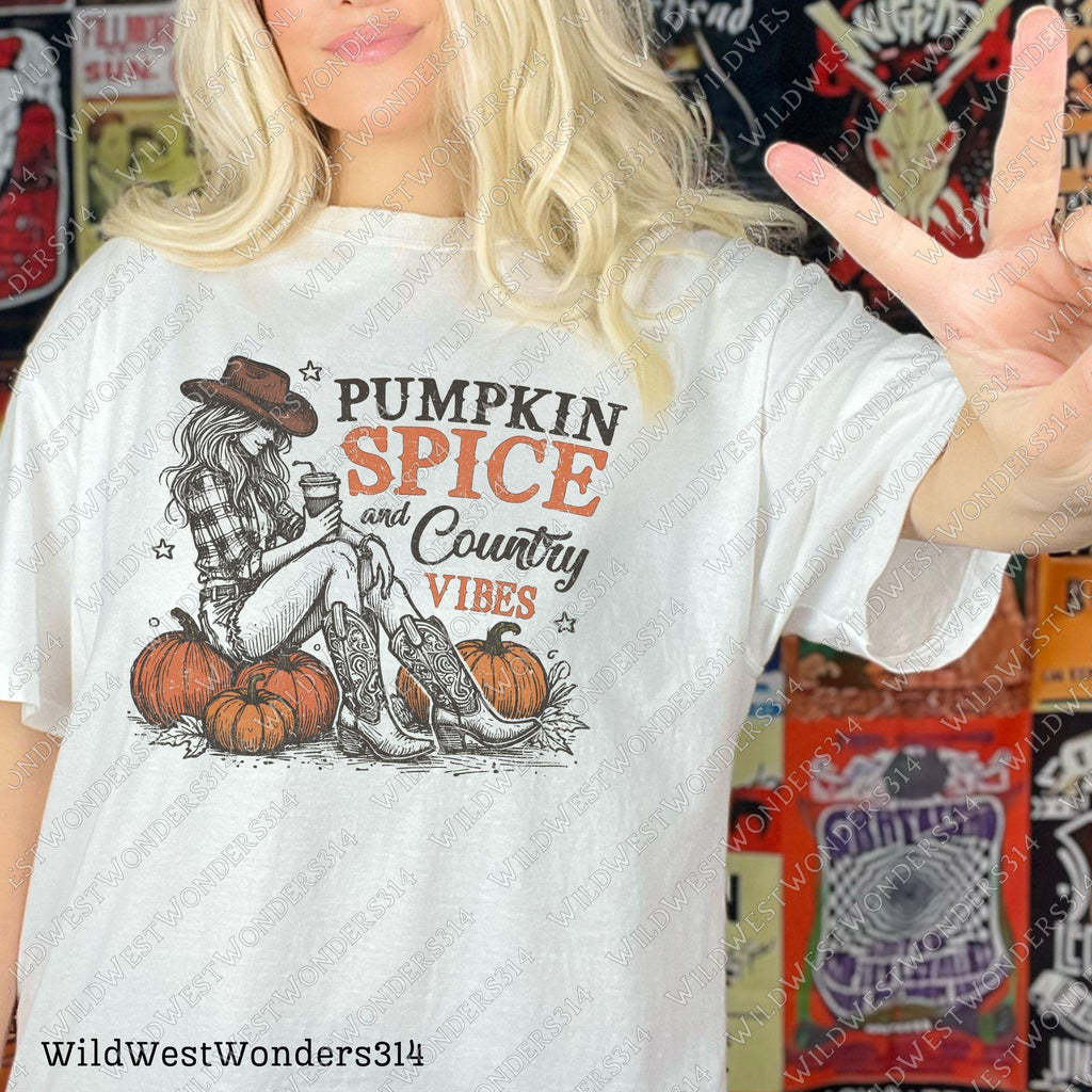 Pumpkin spice and country vibes Png, Fall shirt design, Retro fall sublimation design, Western fall Png, Western Cowgirl Pumpkin Png Digital