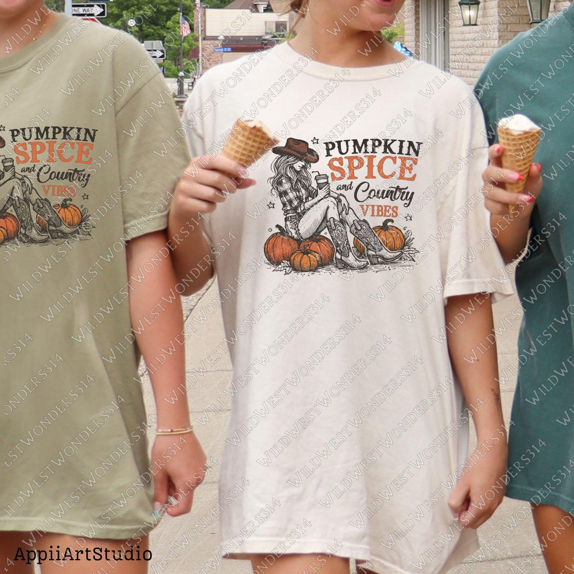 Pumpkin spice and country vibes Png, Fall shirt design, Retro fall sublimation design, Western fall Png, Western Cowgirl Pumpkin Png Digital