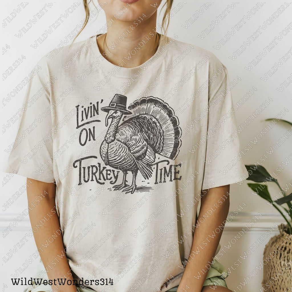 Livin' On Turkey Time Png, Fall sublimation design, Thanksgiving Turkey Png, Retro fall graphic, Fall shirt design, Trendy fall design