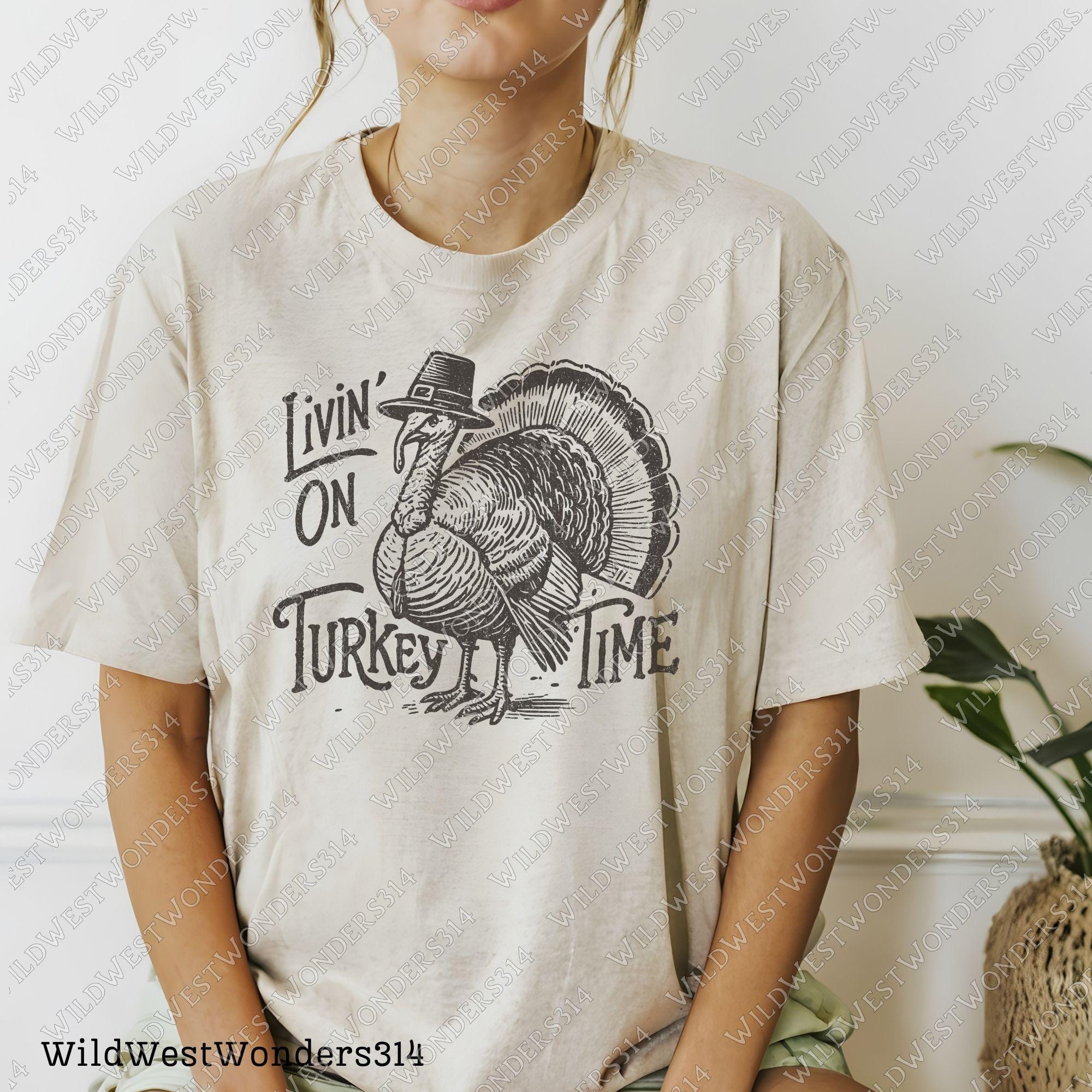 Livin' On Turkey Time Png, Fall sublimation design, Thanksgiving Turkey Png, Retro fall graphic, Fall shirt design, Trendy fall design