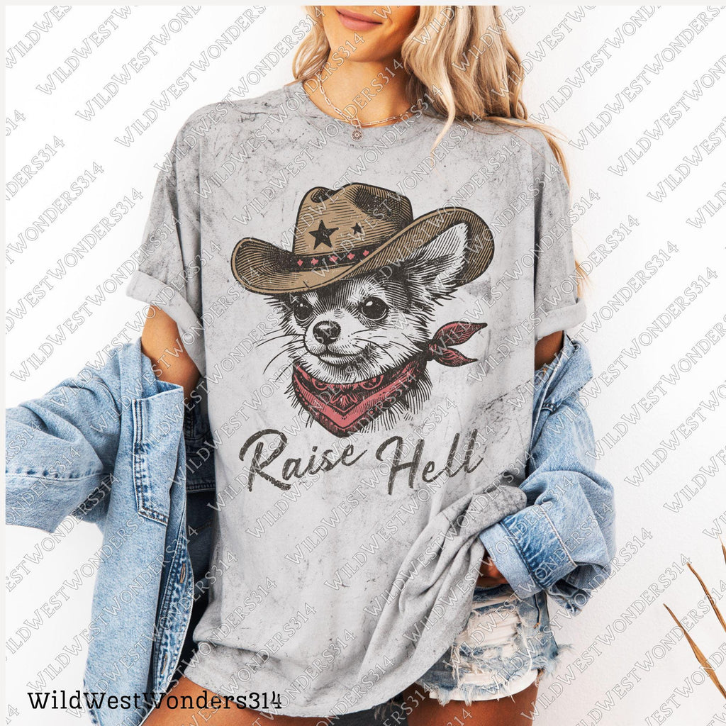 Raise hell Cowdog png, Western sublimation Png, Cowboy Chihuahua Png, Funny western shirt design, Cowboy graphic Png, Country shirt print