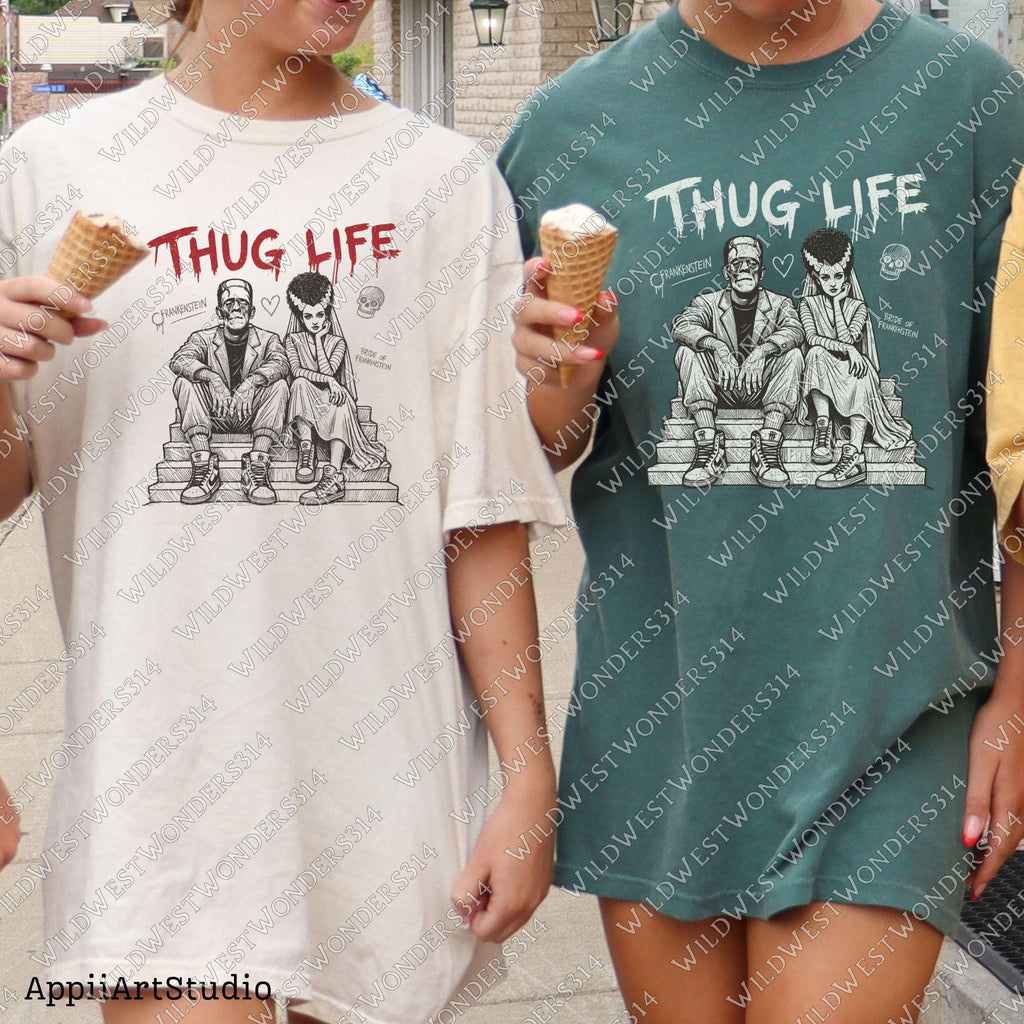Thug Life Frankenstein & Bride Halloween PNG (Digital Download)